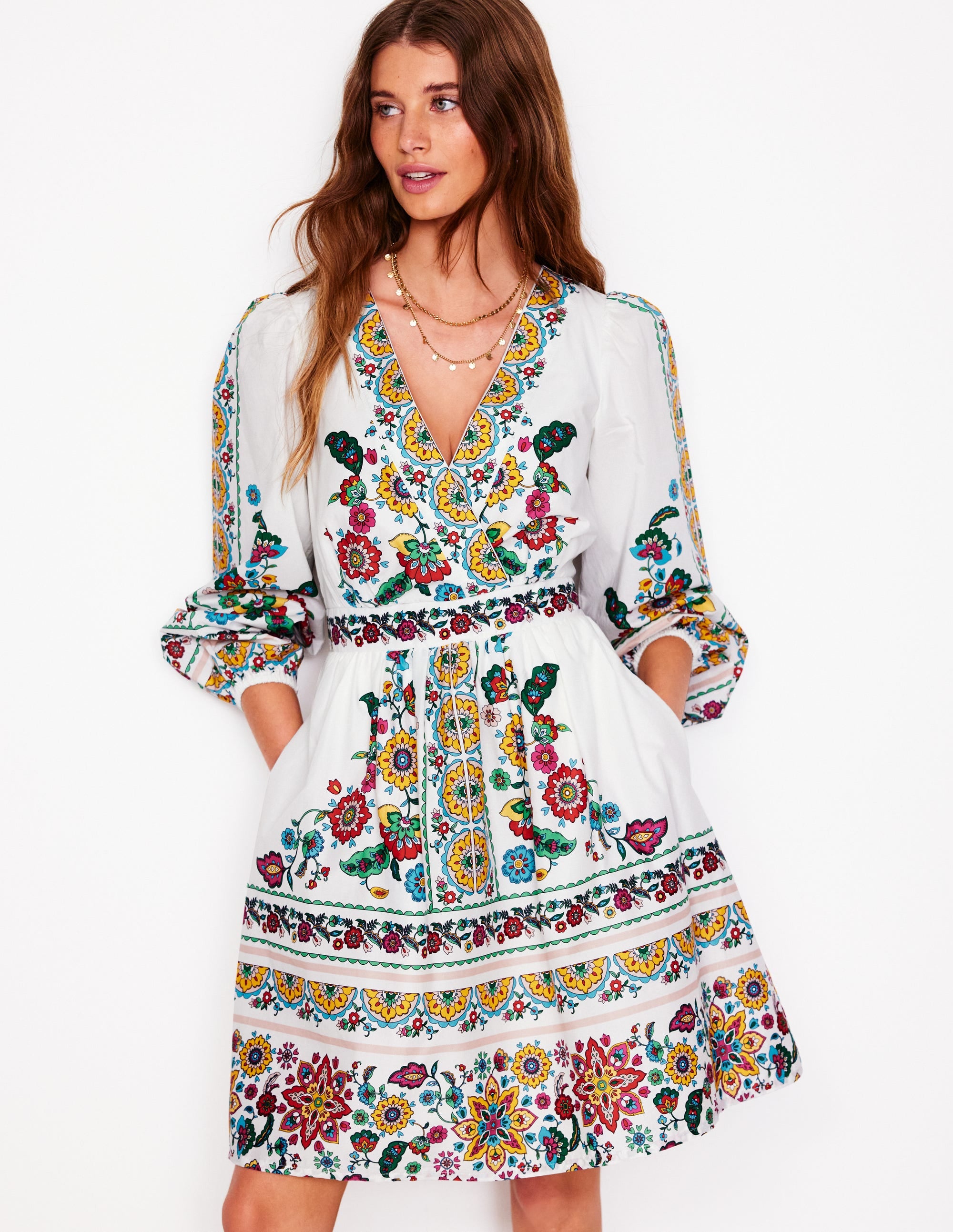 Mya Kurzes Baumwollkleid-Naturweiß, Botanischer Zweig - Image 1