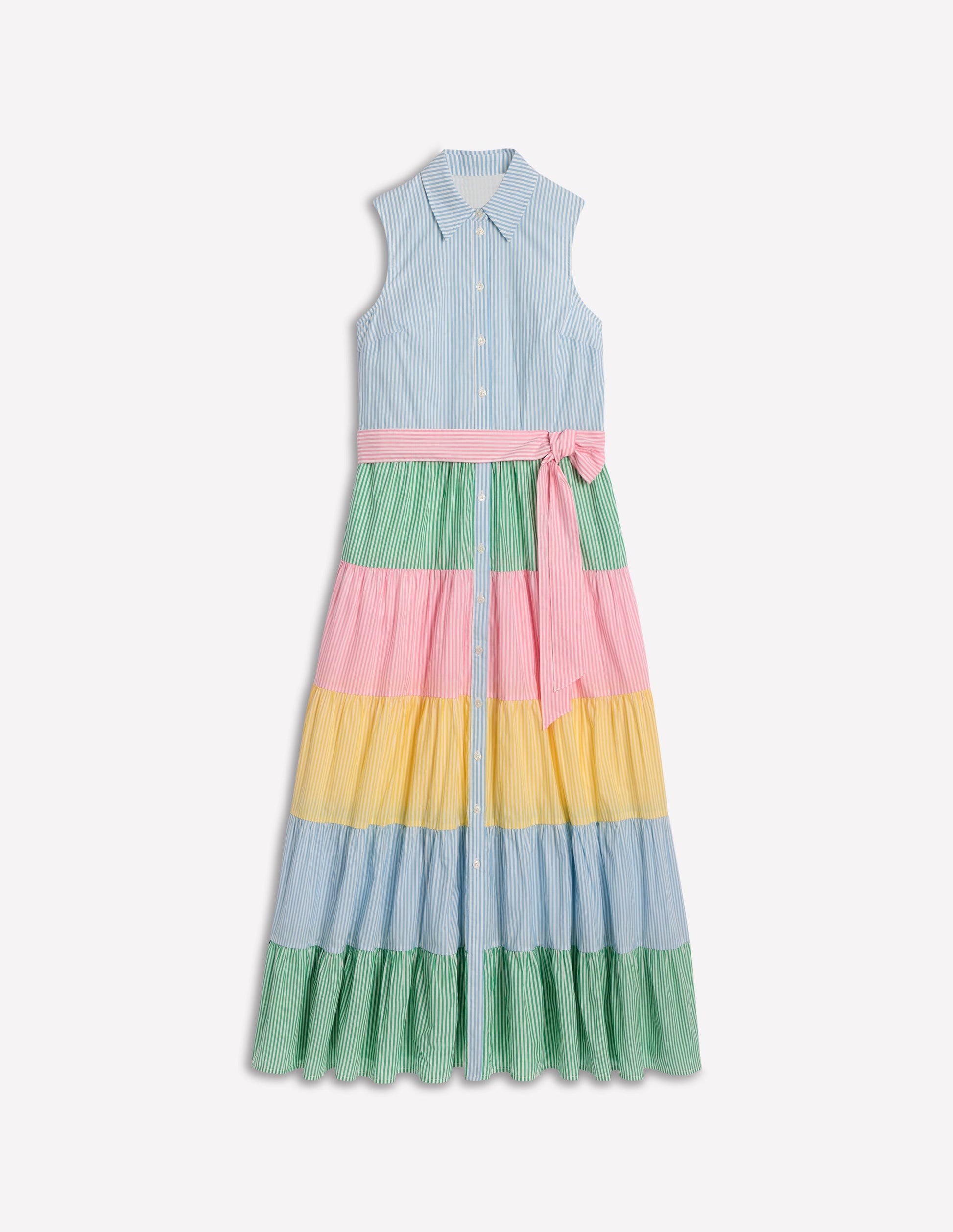 Buntes Hemdblusenkleid mit Stufen-Enteneiblau Streifen-6