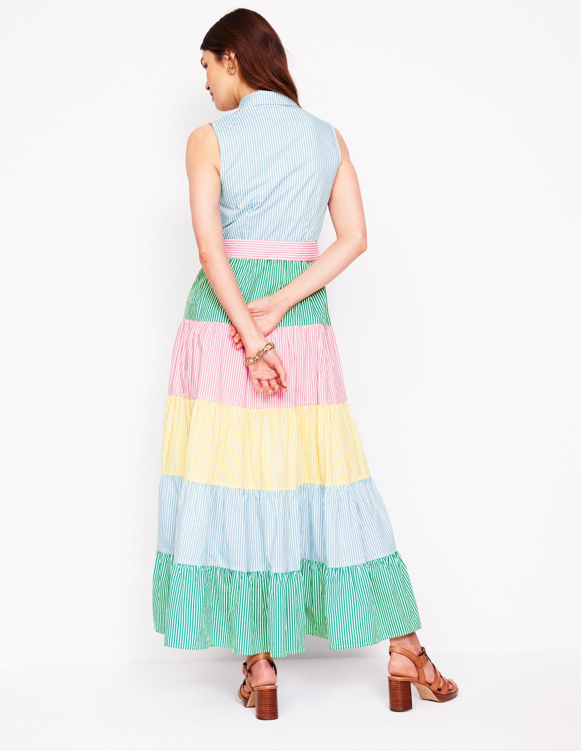 Buntes Hemdblusenkleid mit Stufen-Enteneiblau Streifen-3