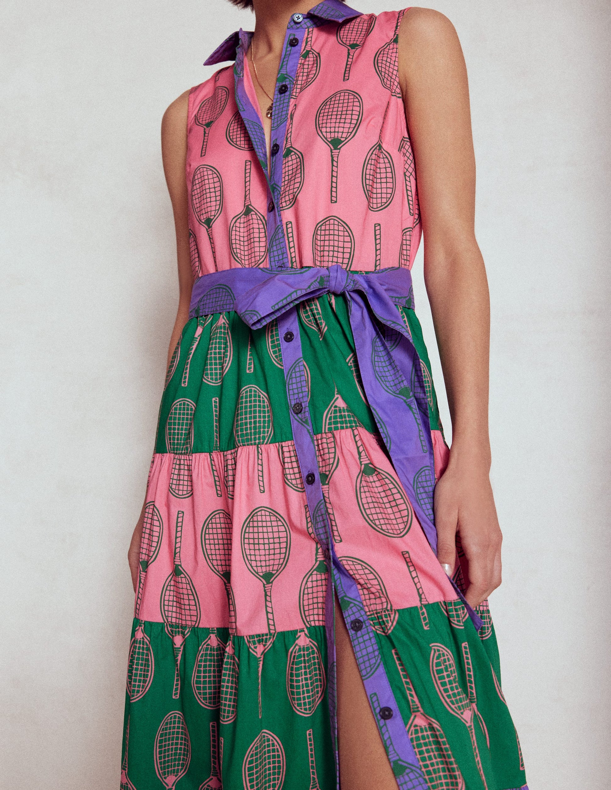 Buntes Hemdblusenkleid mit Stufen-Bunt, Tennis-2