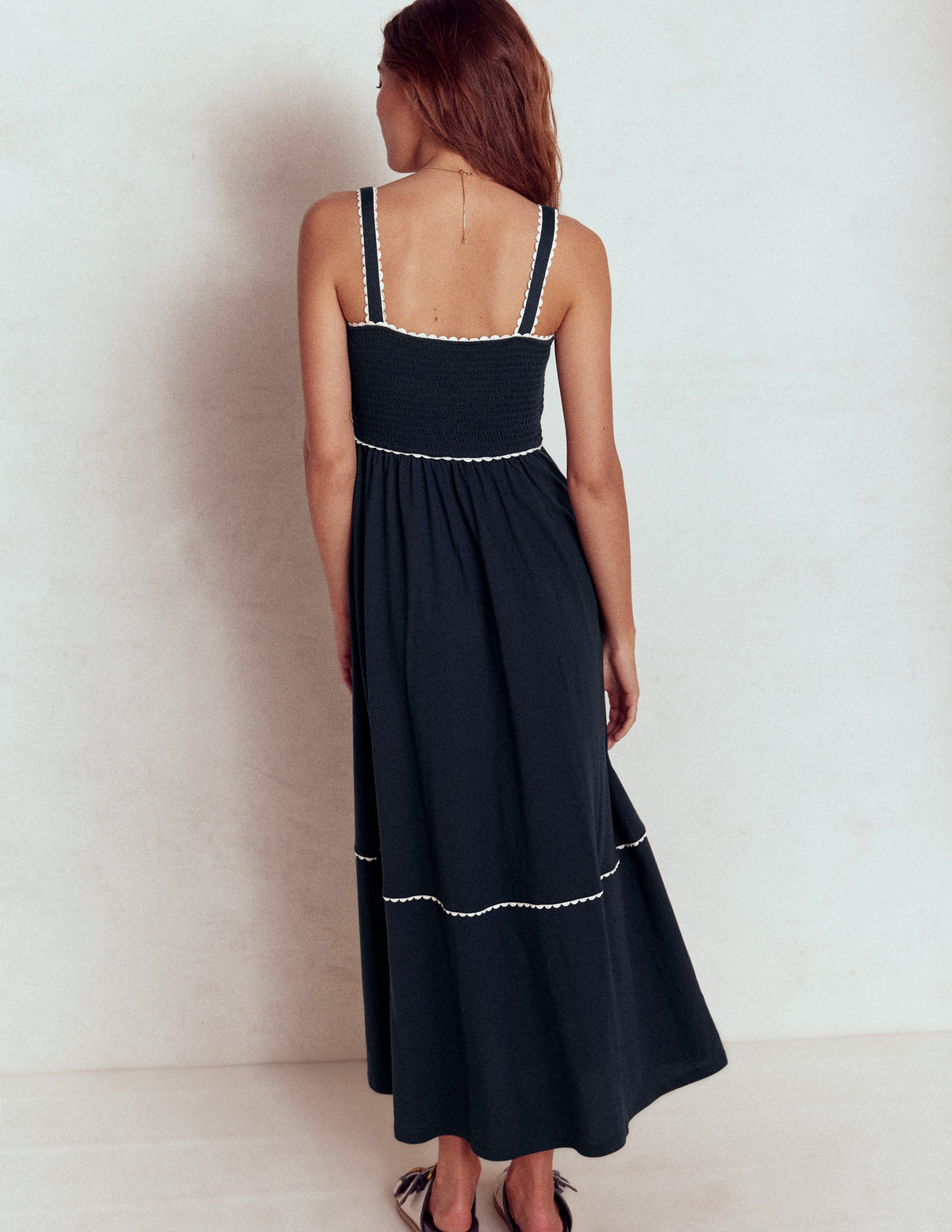 Gesmoktes Maxikleid mit Besatz-Marineblaue-5
