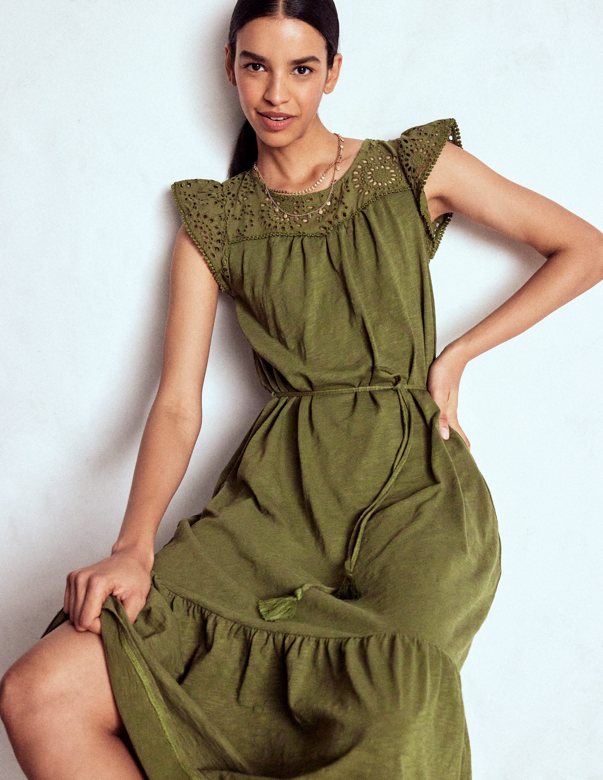 Juliet Midikleid mit Lochstickerei-Waldgrün - Image 6