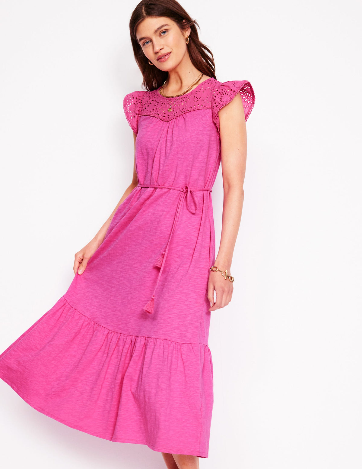 Juliet Midikleid mit Lochstickerei-Rosa - Image 1