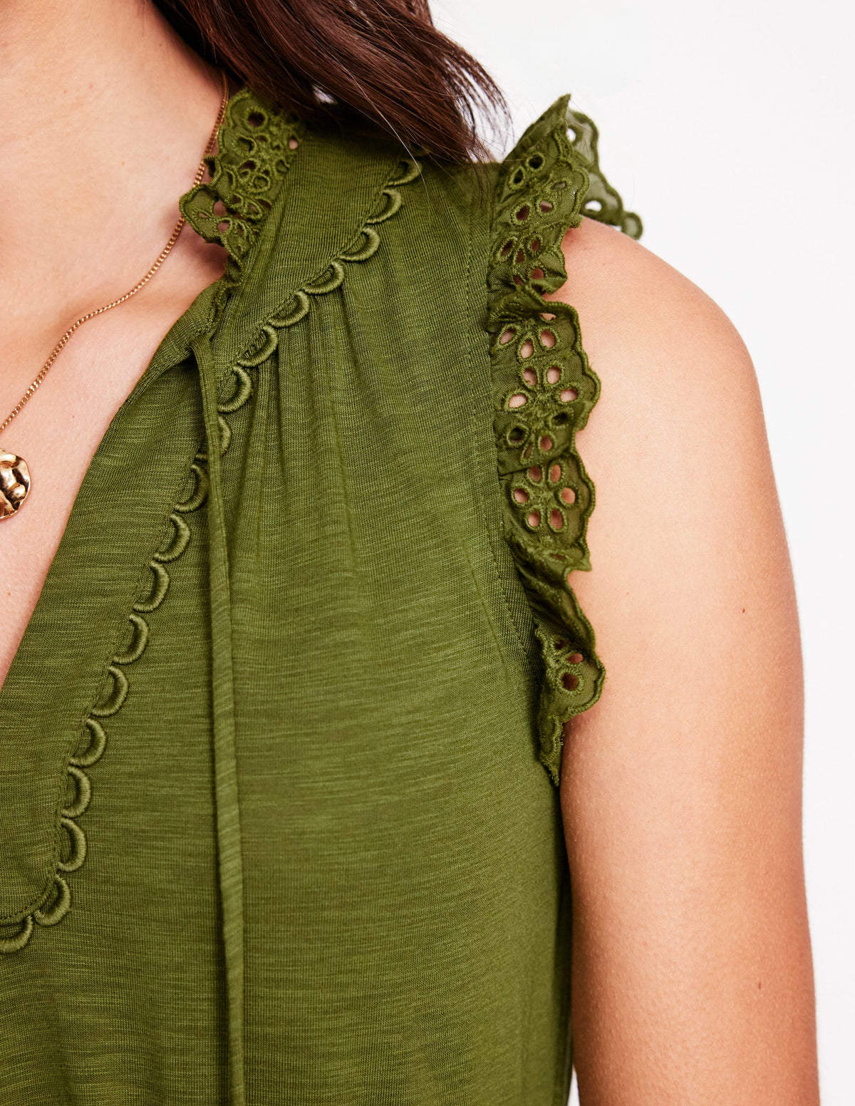 Aria Midikleid mit Lochstickerei-Besatz-Dunkles Olivgrün - Image 2
