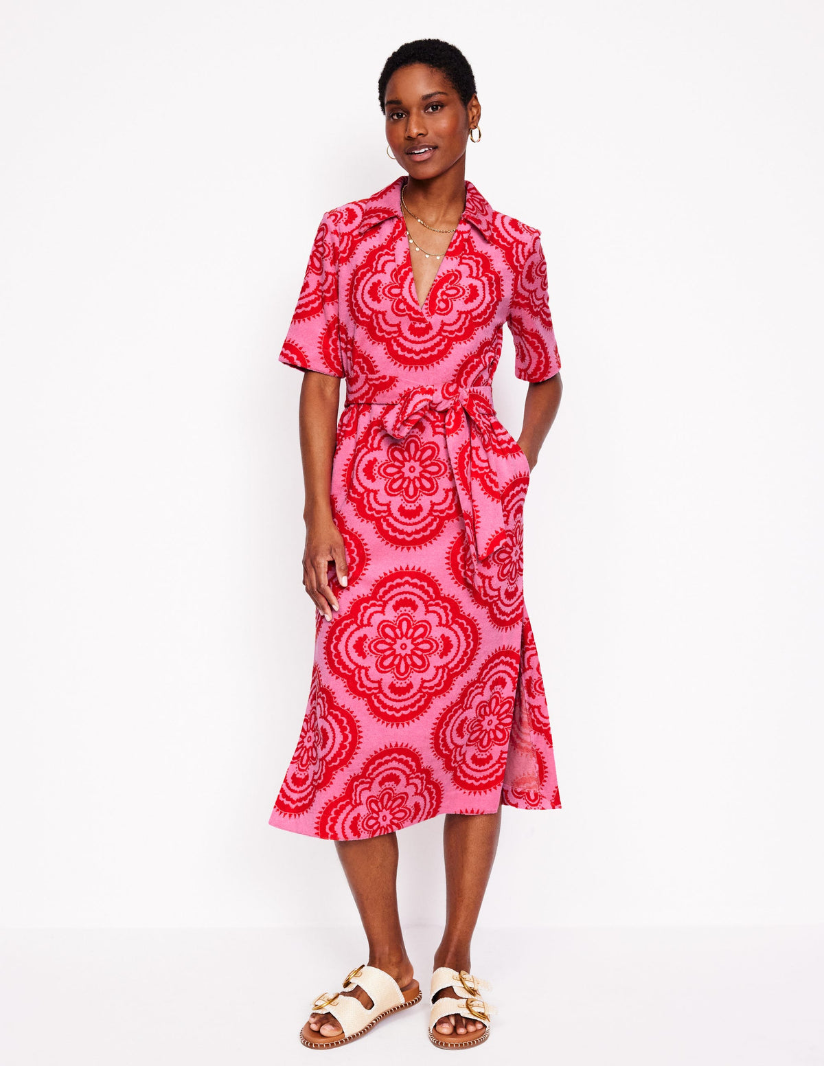 Robe en éponge à col cranté-Rose, motif Botanic Blush-4