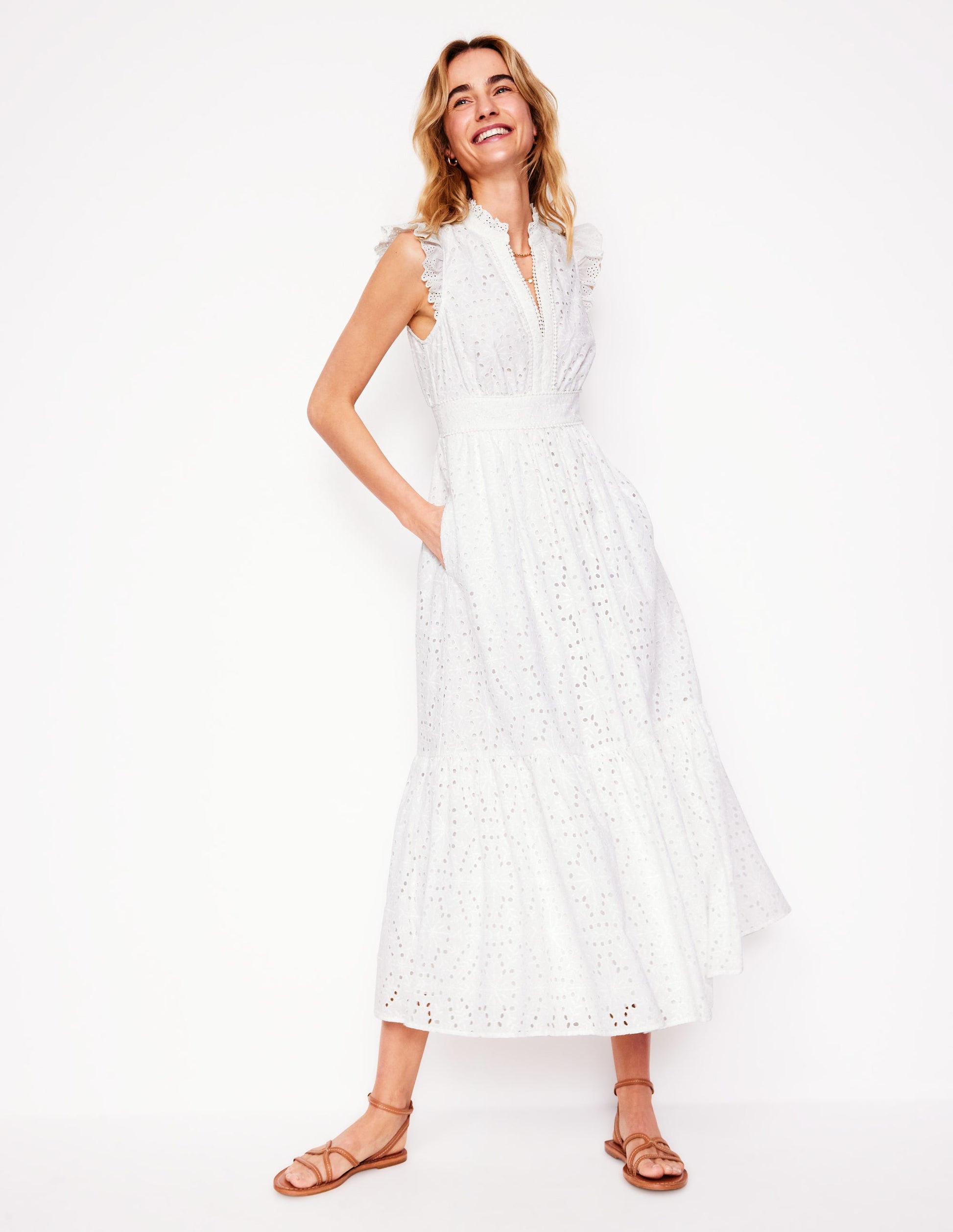 Robe midi Wren à broderie anglaise-Ivoire, broderie anglaise-1