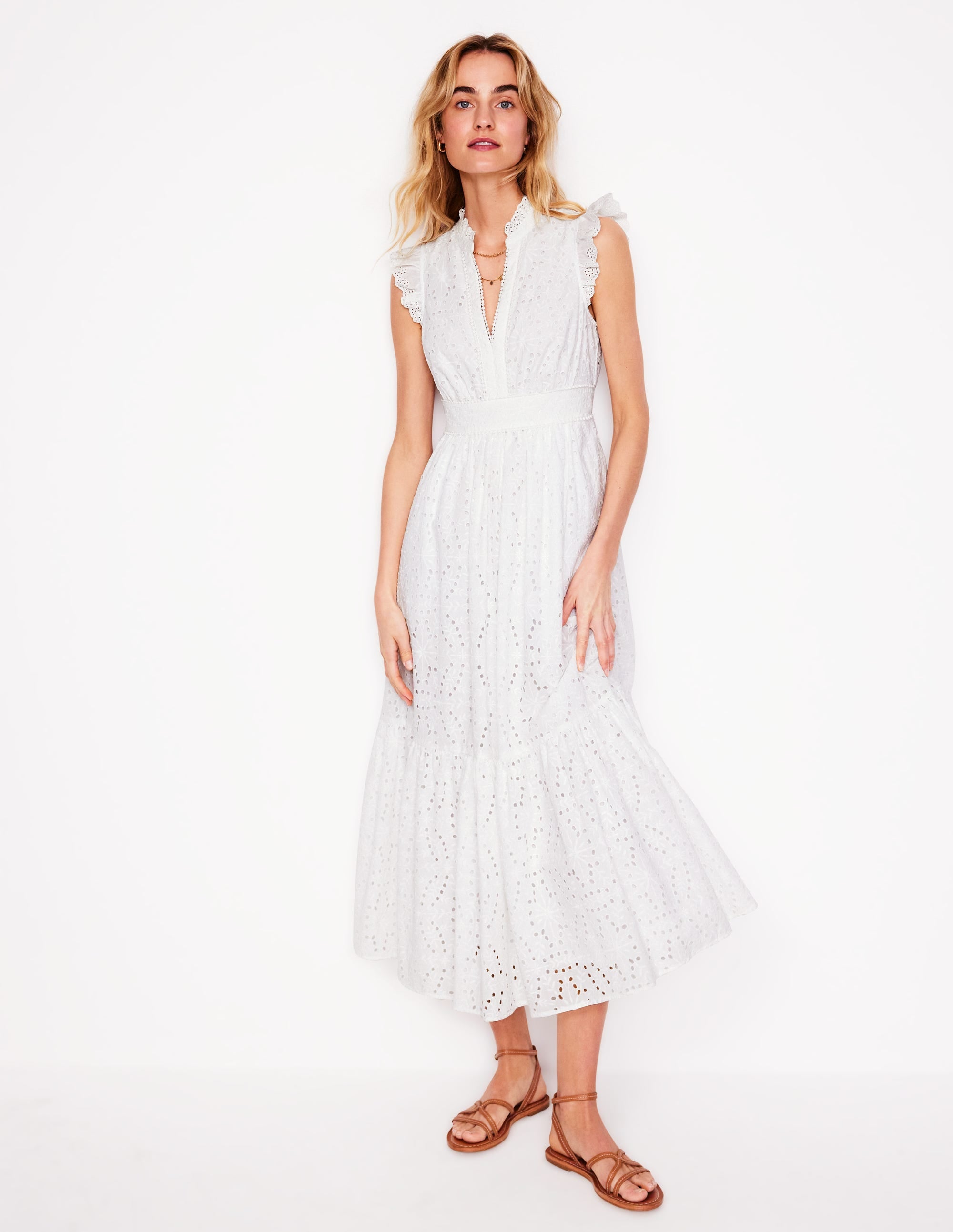Robe midi Wren à broderie anglaise-Ivoire, broderie anglaise - Image 4
