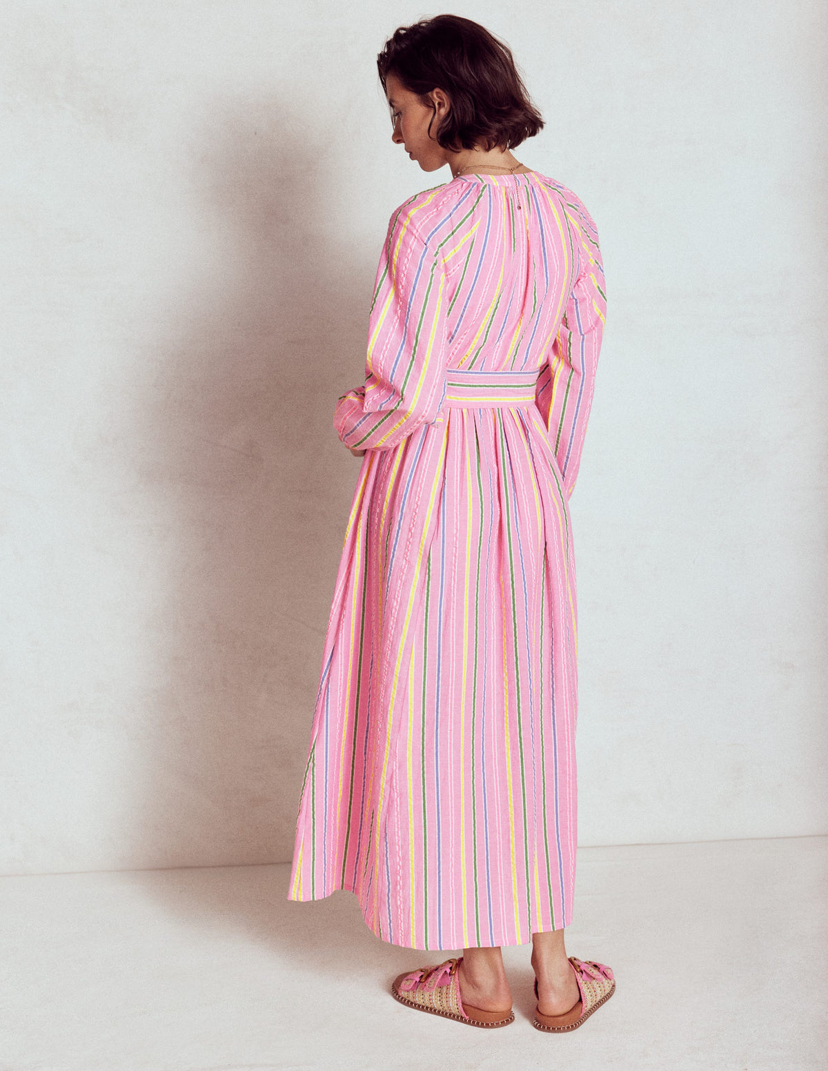 Faye Baumwoll-Maxikleid-Sorbetrosa, Seersucker Streifen - Image 4