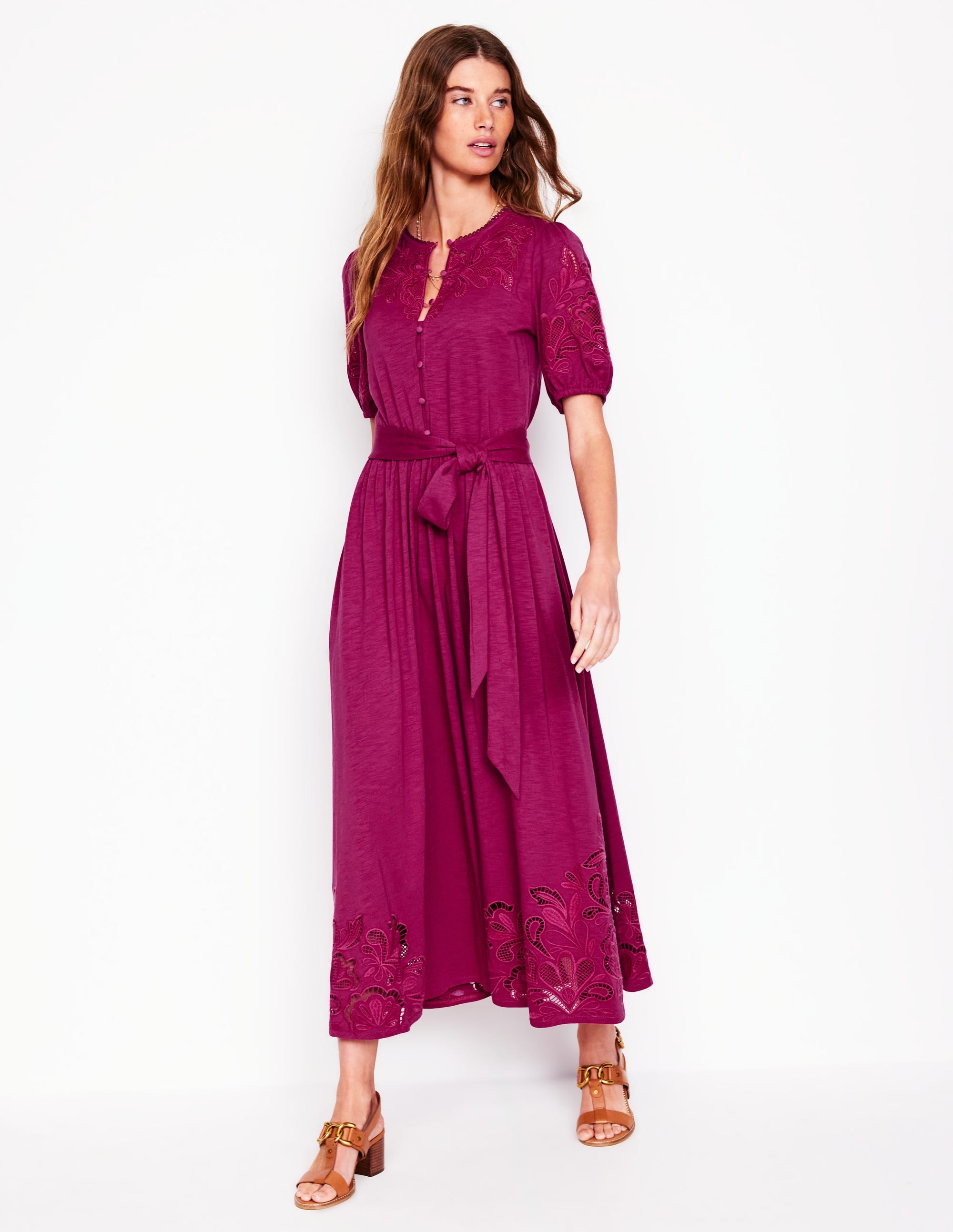 Midikleid mit Cutwork-Detail-Sattes Magenta - Image 4