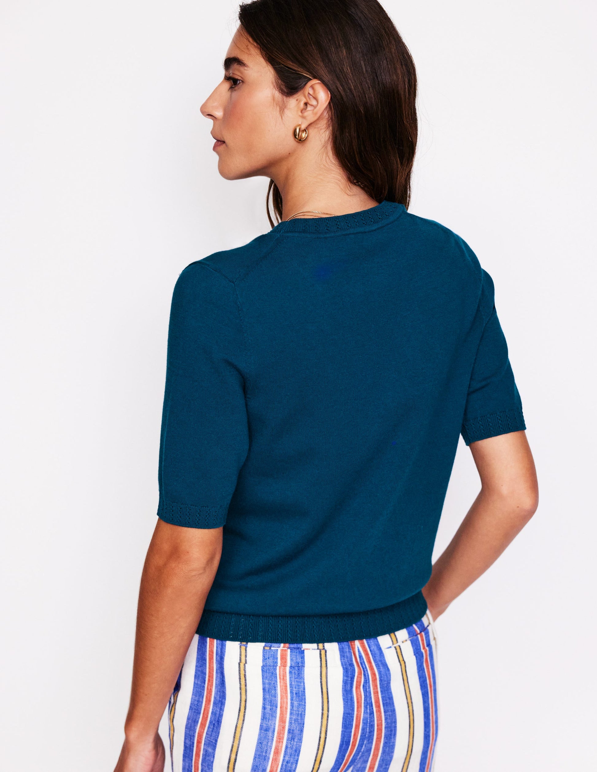 Emilia Baumwoll-T-Shirt mit Rundhalsausschnitt-Hafenblau-3