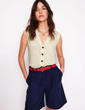 Gilet de costume col V en lin-Black