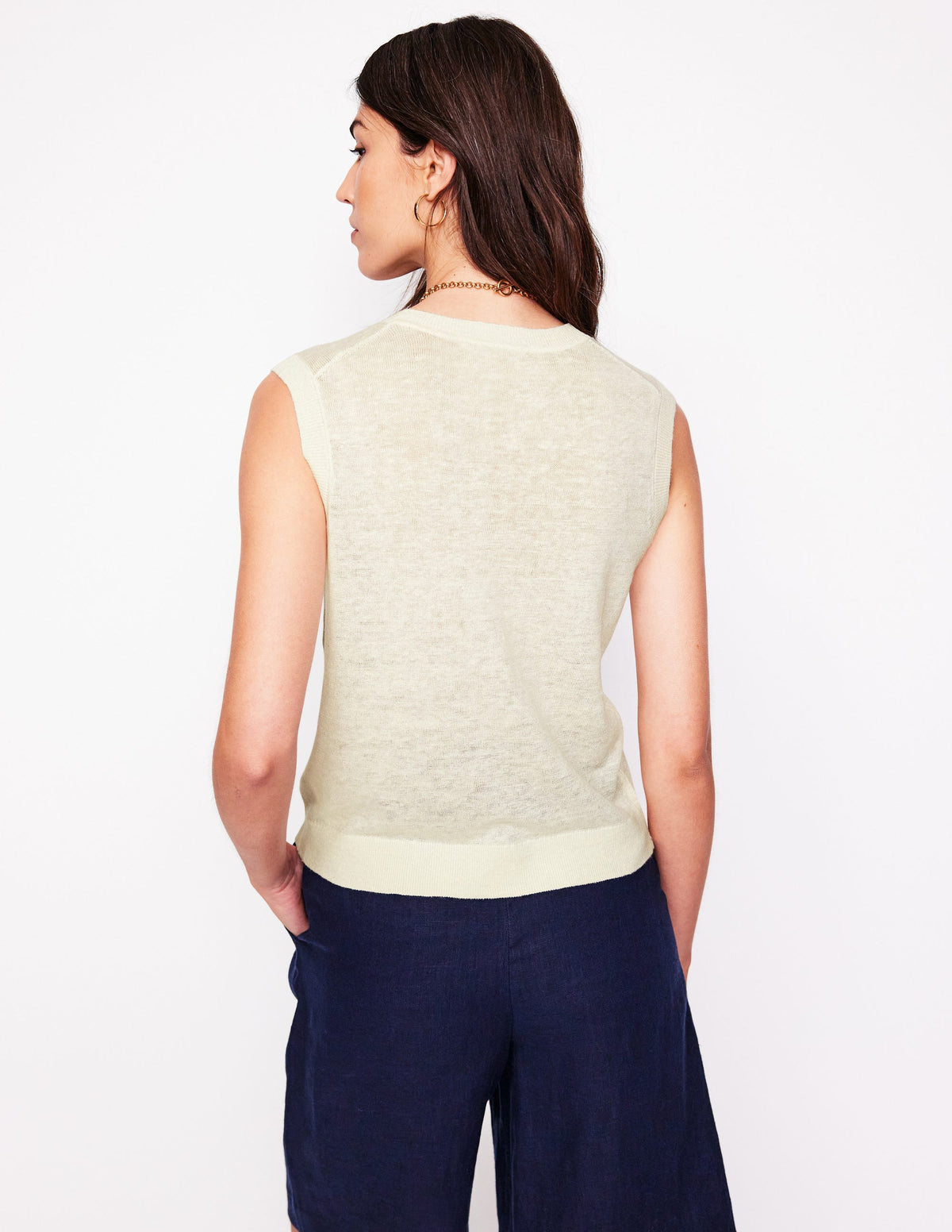 Gilet de costume col V en lin-Black-3