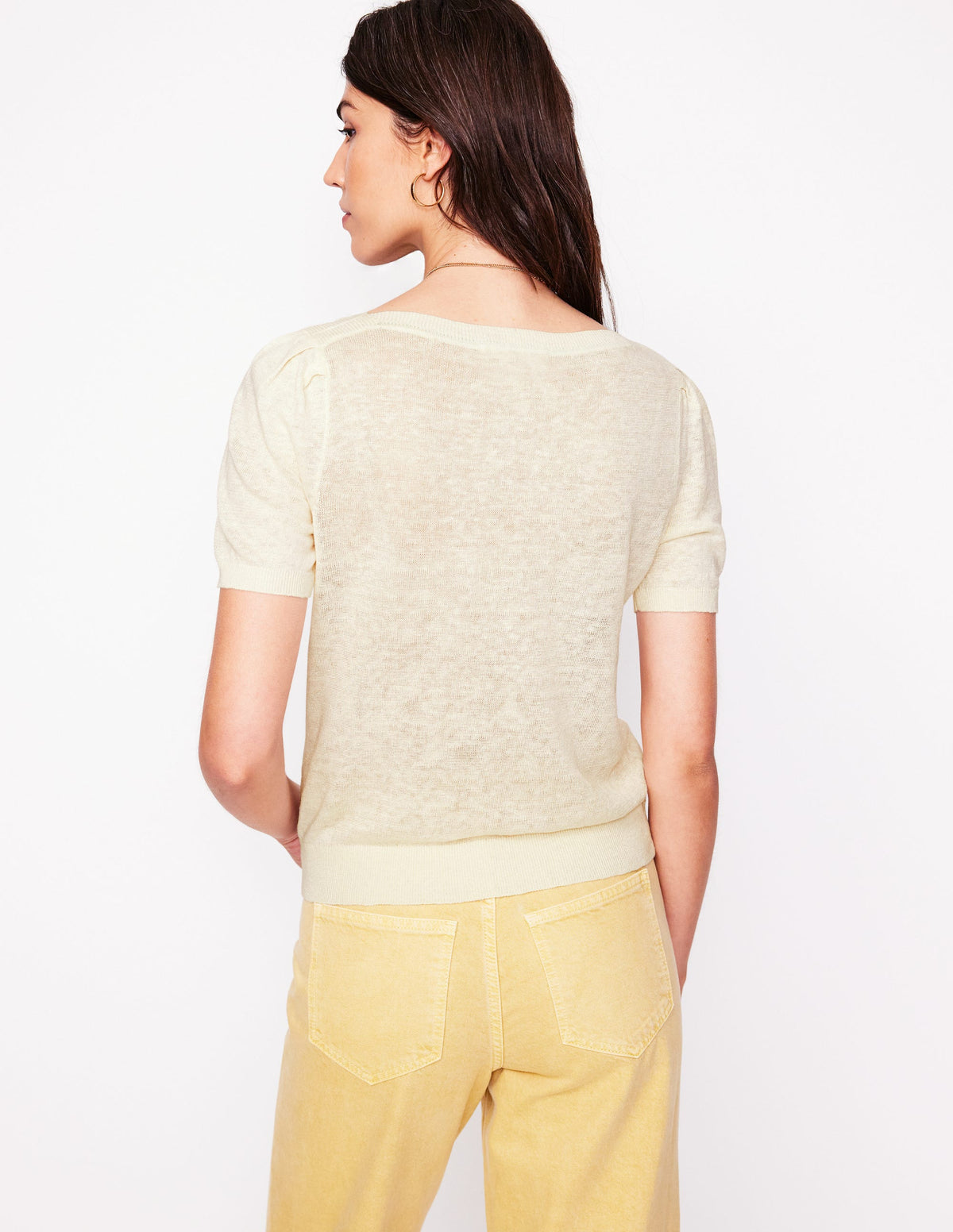Liv T-Shirt aus Leinen mit U-Boot-Ausschnitt-Warmes Naturweiß-3