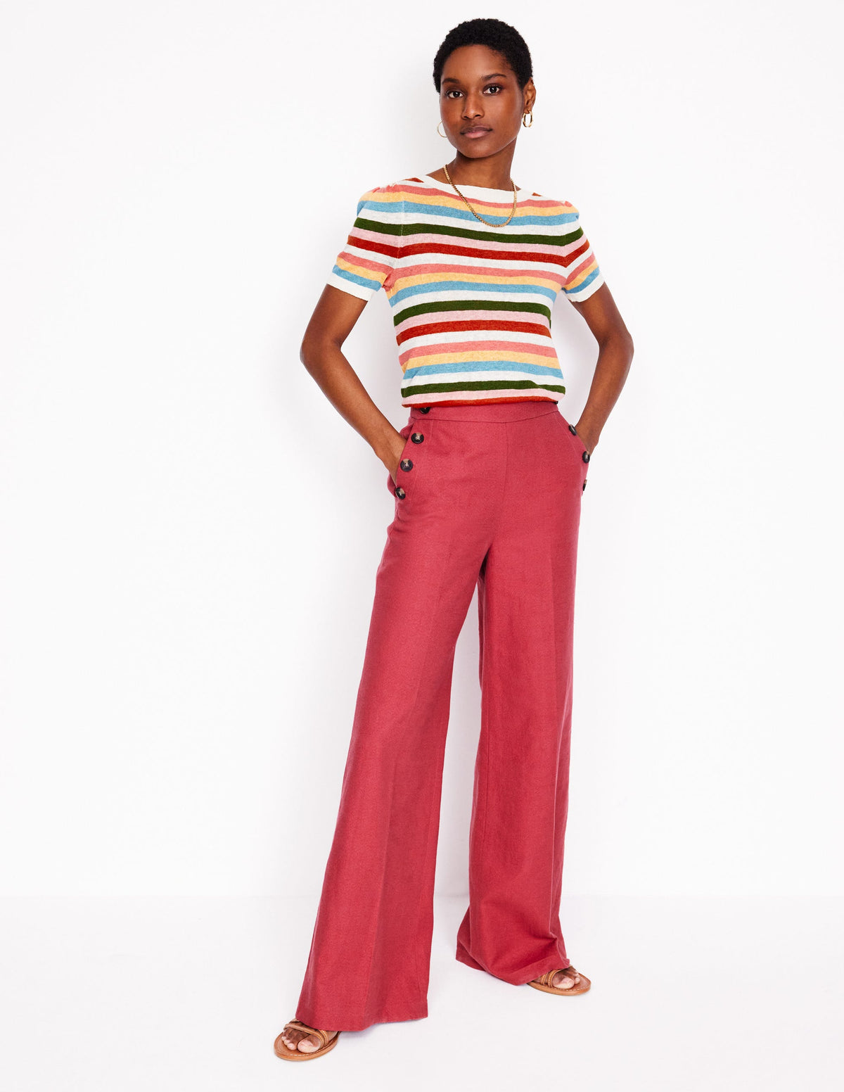 Liv Boat Neck Linen T-Shirt-Soft Multistripe Small-1