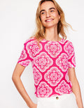 Liv T-Shirt aus Leinen mit U-Boot-Ausschnitt-Rosa Pfingstrose, Botanic Blush-Motiv