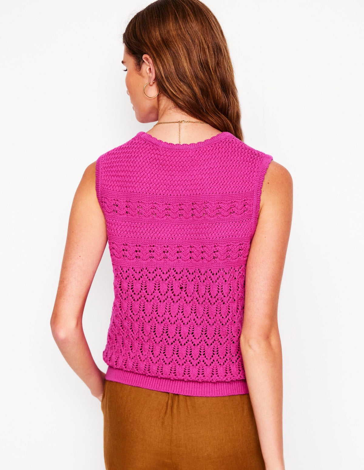 Débardeur ras du cou en maille coton texturée-Violet prune de Damas-3