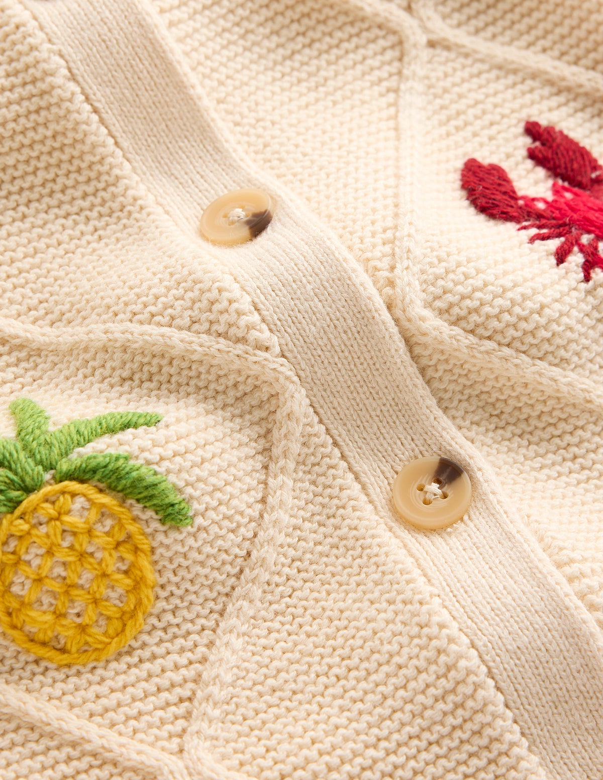 Bestickte Strickjacke mit kurzen Ärmeln-Warmes Naturweiß, Tropical Bonanza-Motiv - Image 8
