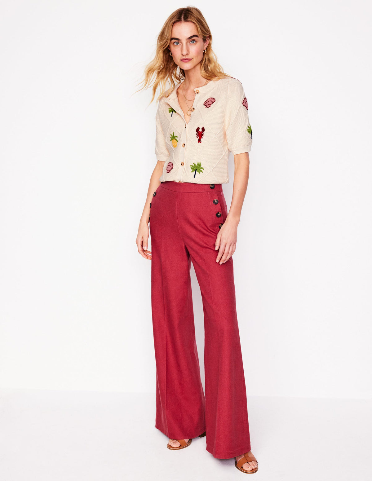 Bestickte Strickjacke mit kurzen Ärmeln-Warmes Naturweiß, Tropical Bonanza-Motiv - Image 4
