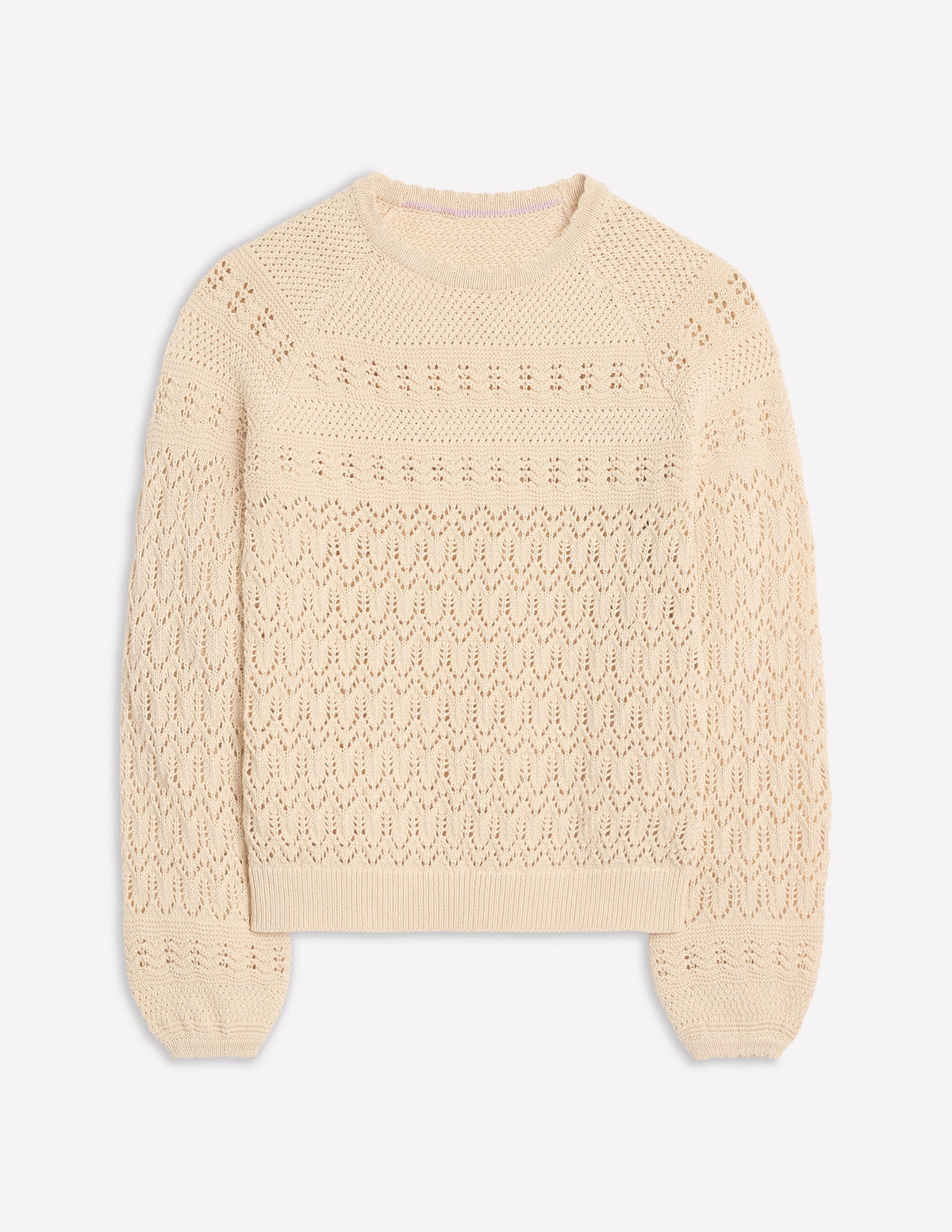 Pull col rond en coton surpiqué-Black - Image 5