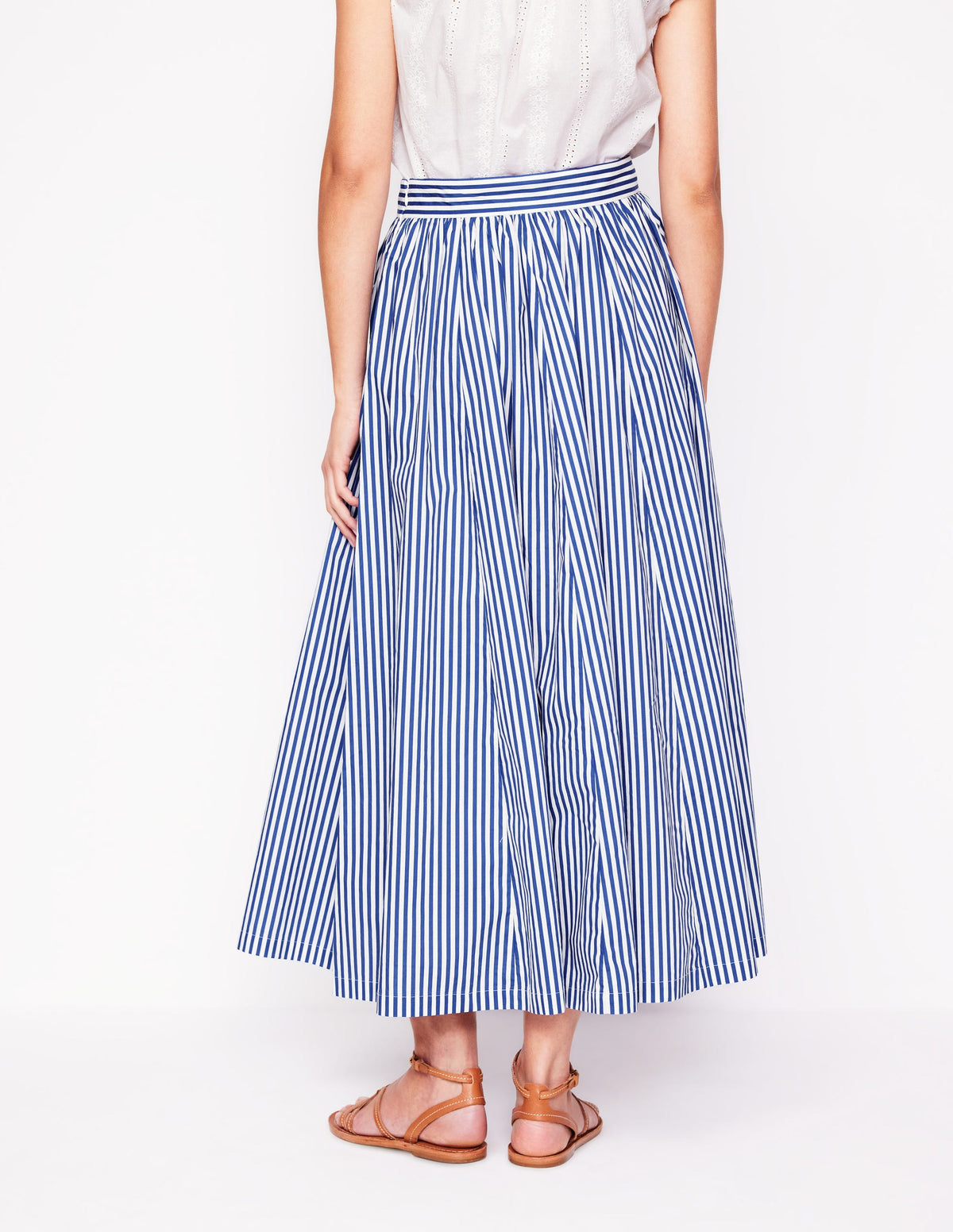 Full Poplin Maxi Skirt-Kingfisher Blue, Fine Stripe - Image 3