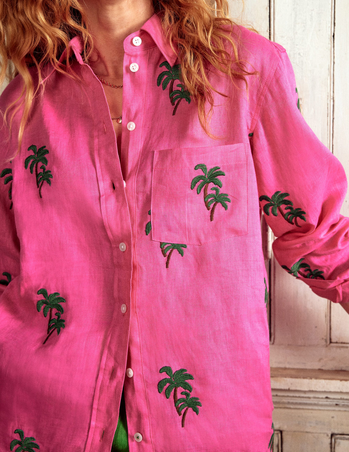 Sadie Lockeres Leinenhemd-Sorbet-Rosa, Palme-2
