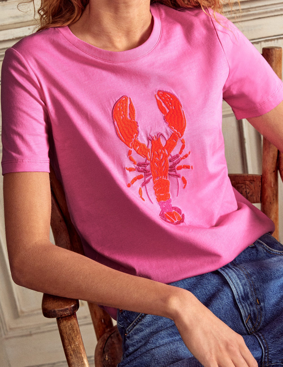Locker geschnittenes originelles T-Shirt-Rosa Rose, Hummer - Image 2