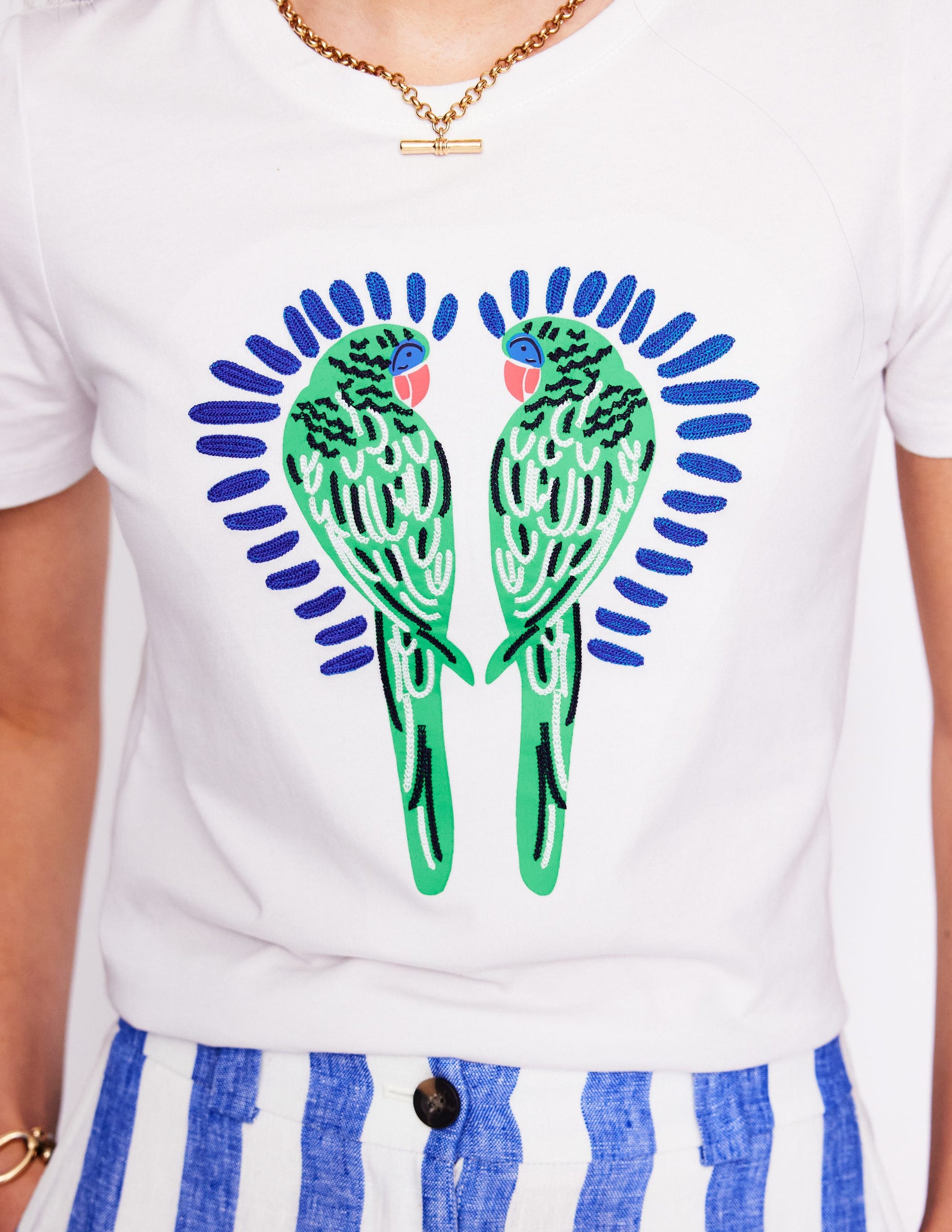 Locker geschnittenes originelles T-Shirt-Weiß, Papagei-2