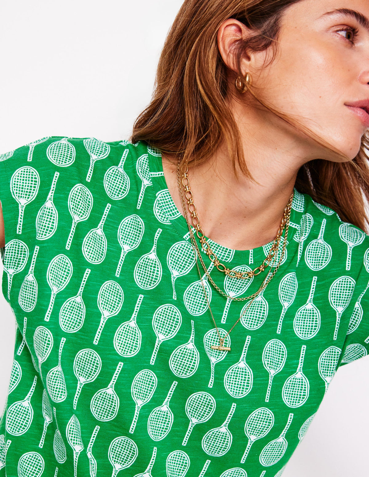 Louisa T-Shirt aus Baumwollflammgarn-Smaragdgrün, Tennis - Image 2