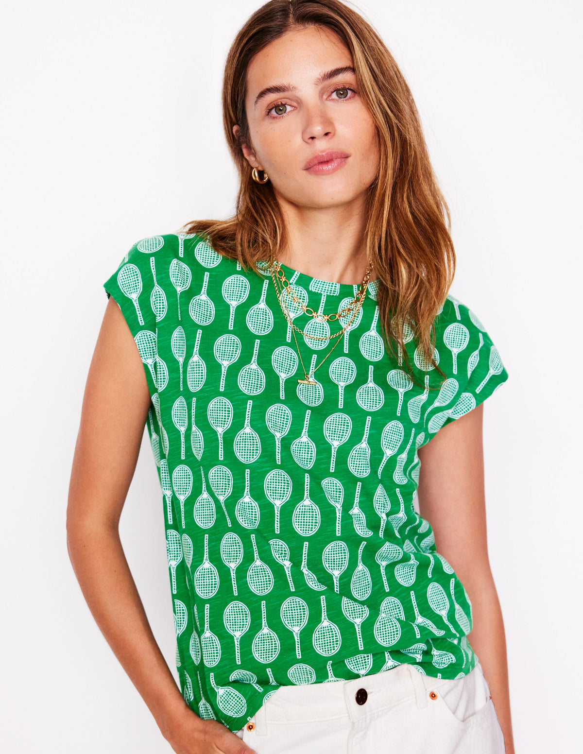 Louisa T-Shirt aus Baumwollflammgarn-Smaragdgrün, Tennis - Image 4