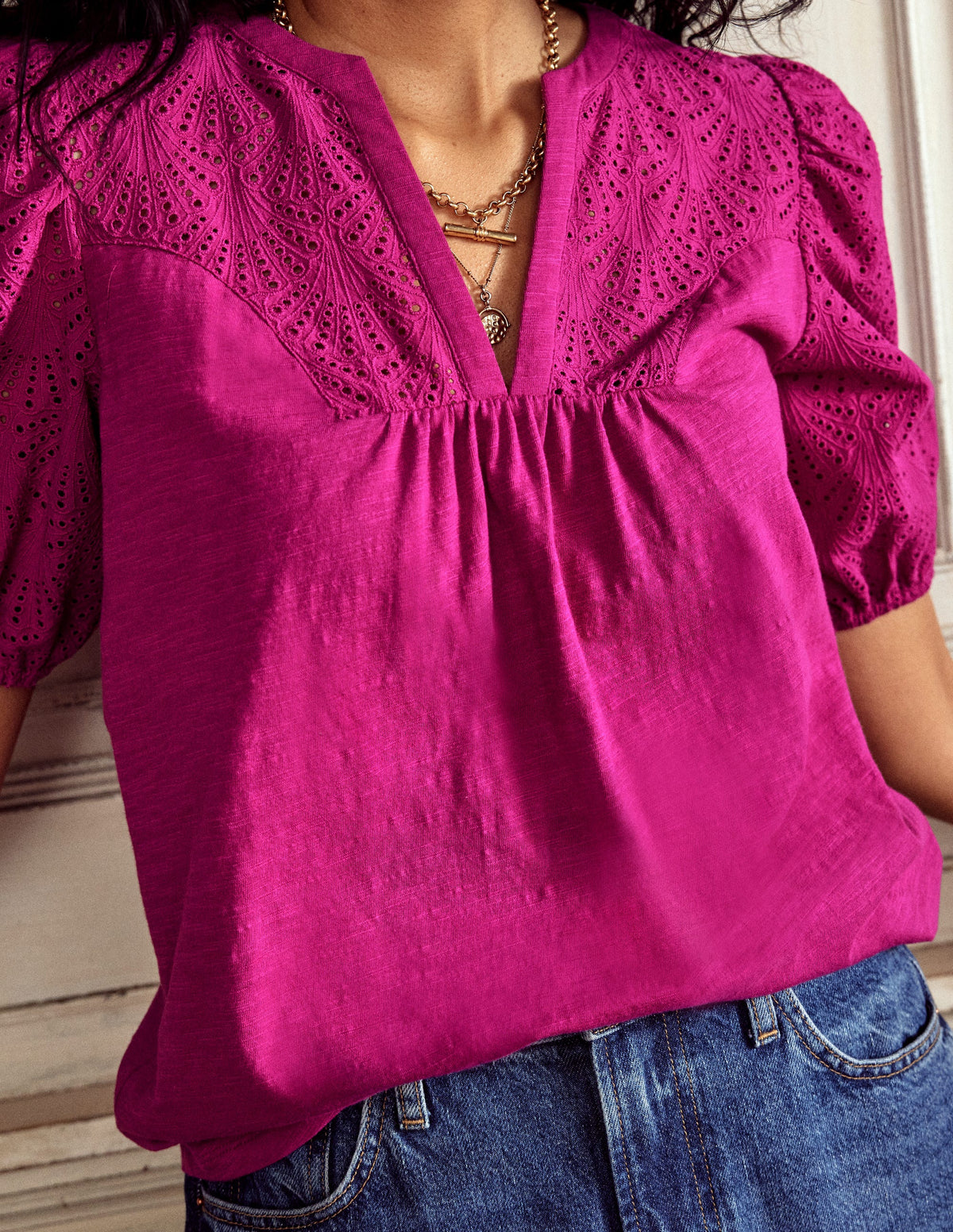 Top Dolly à broderie anglaise-Fuchsia - Image 2