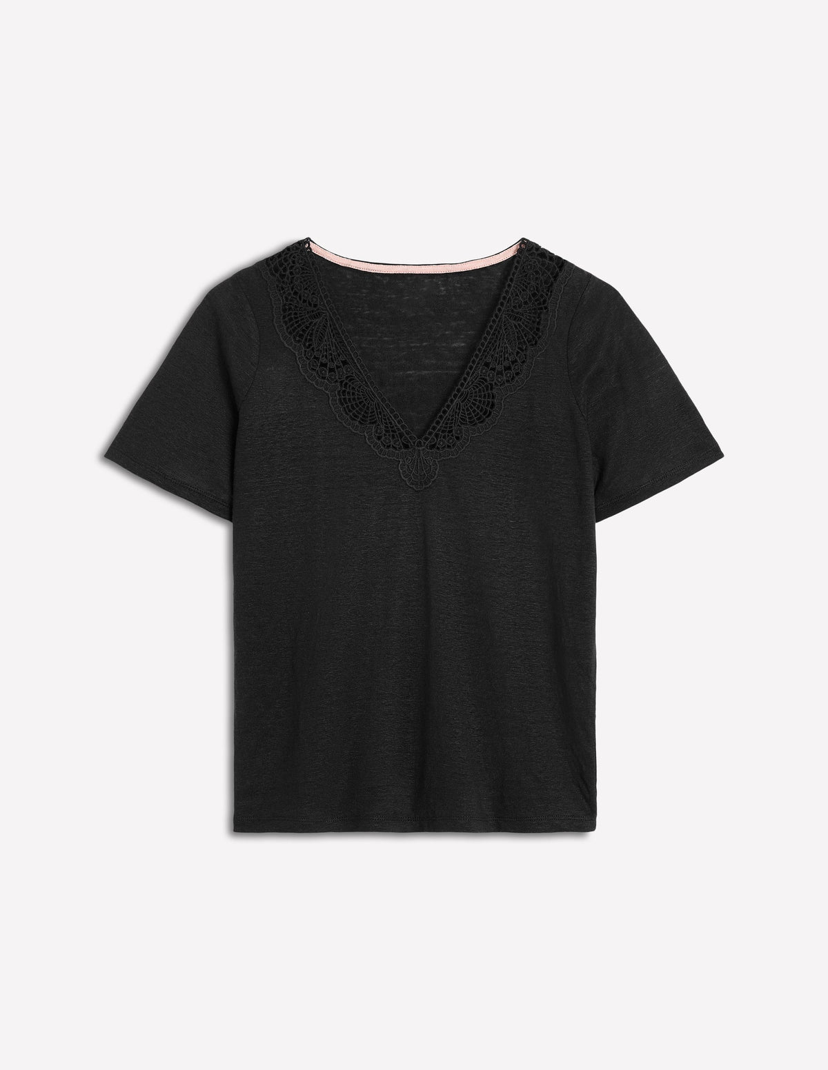 T-Shirt aus Leinen mit Spitzenbesatz-Schwarz - Image 5