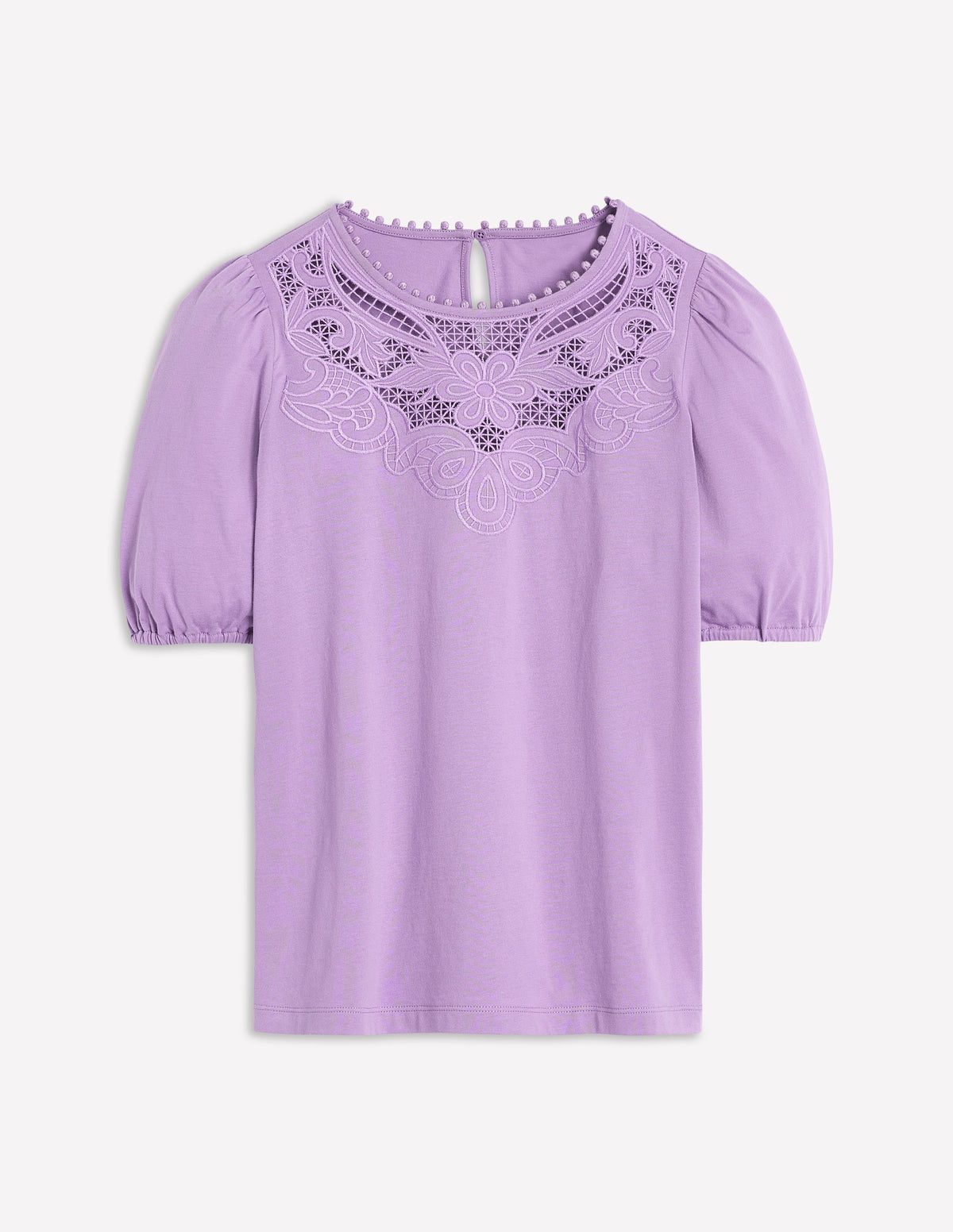 Cutwork-T-Shirt mit Puffärmeln-Asternlila-6