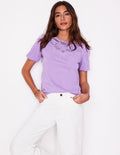 Cutwork-T-Shirt mit Puffärmeln-Asternlila