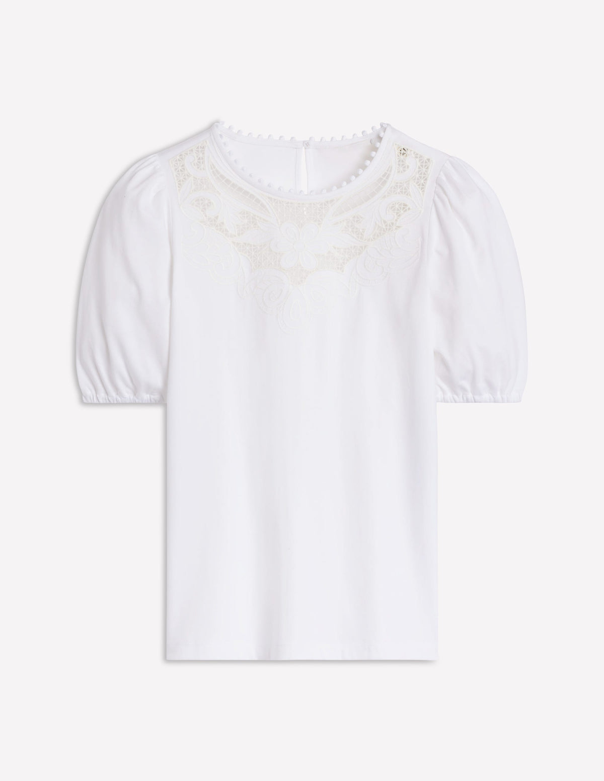 Cutwork-T-Shirt mit Puffärmeln-Weiß-6