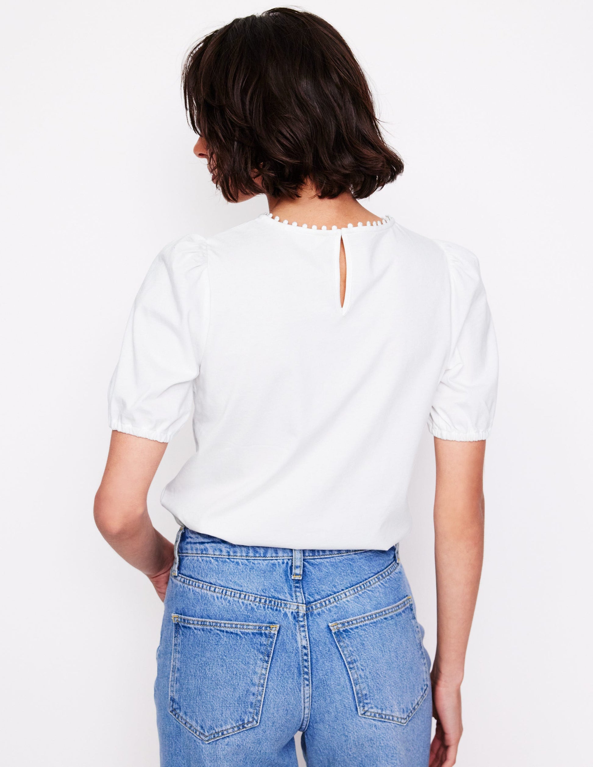 Cutwork-T-Shirt mit Puffärmeln-Weiß-3