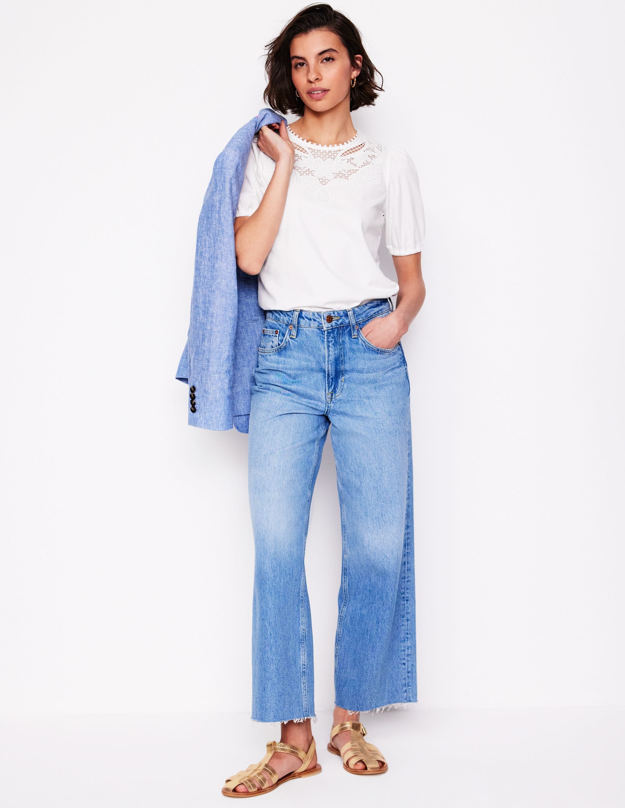 Cutwork-T-Shirt mit Puffärmeln-Weiß - Image 5