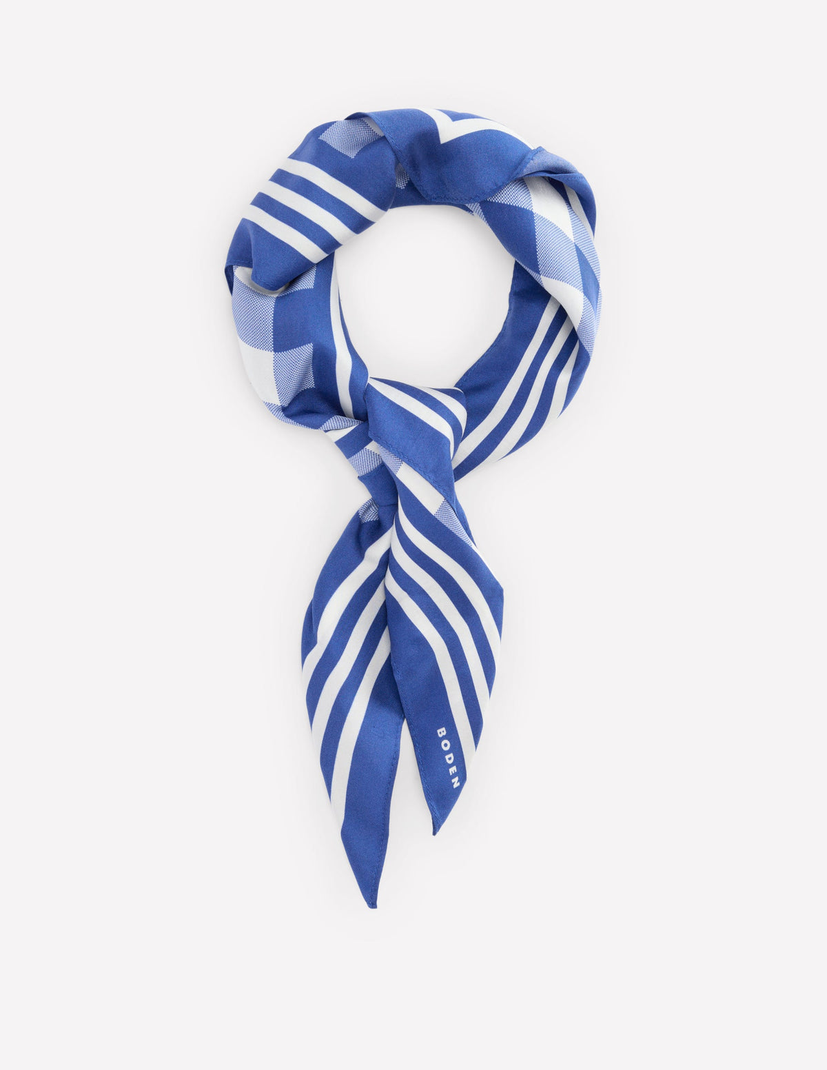 Elisabeth Quadratischer Seidenschal-Leuchtendes Blau, Vichykaro - Image 1