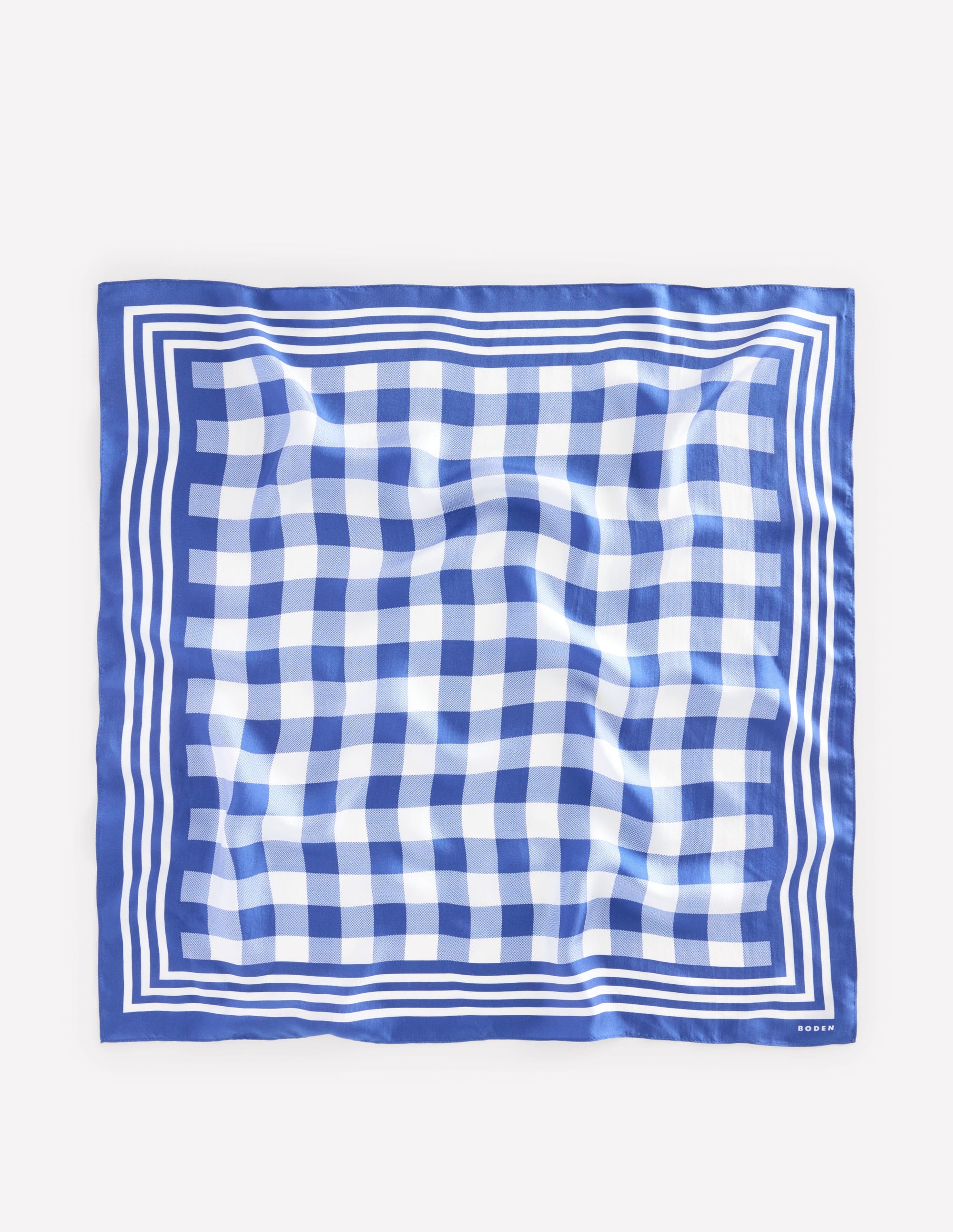 Elisabeth Quadratischer Seidenschal-Leuchtendes Blau, Vichykaro - Image 4