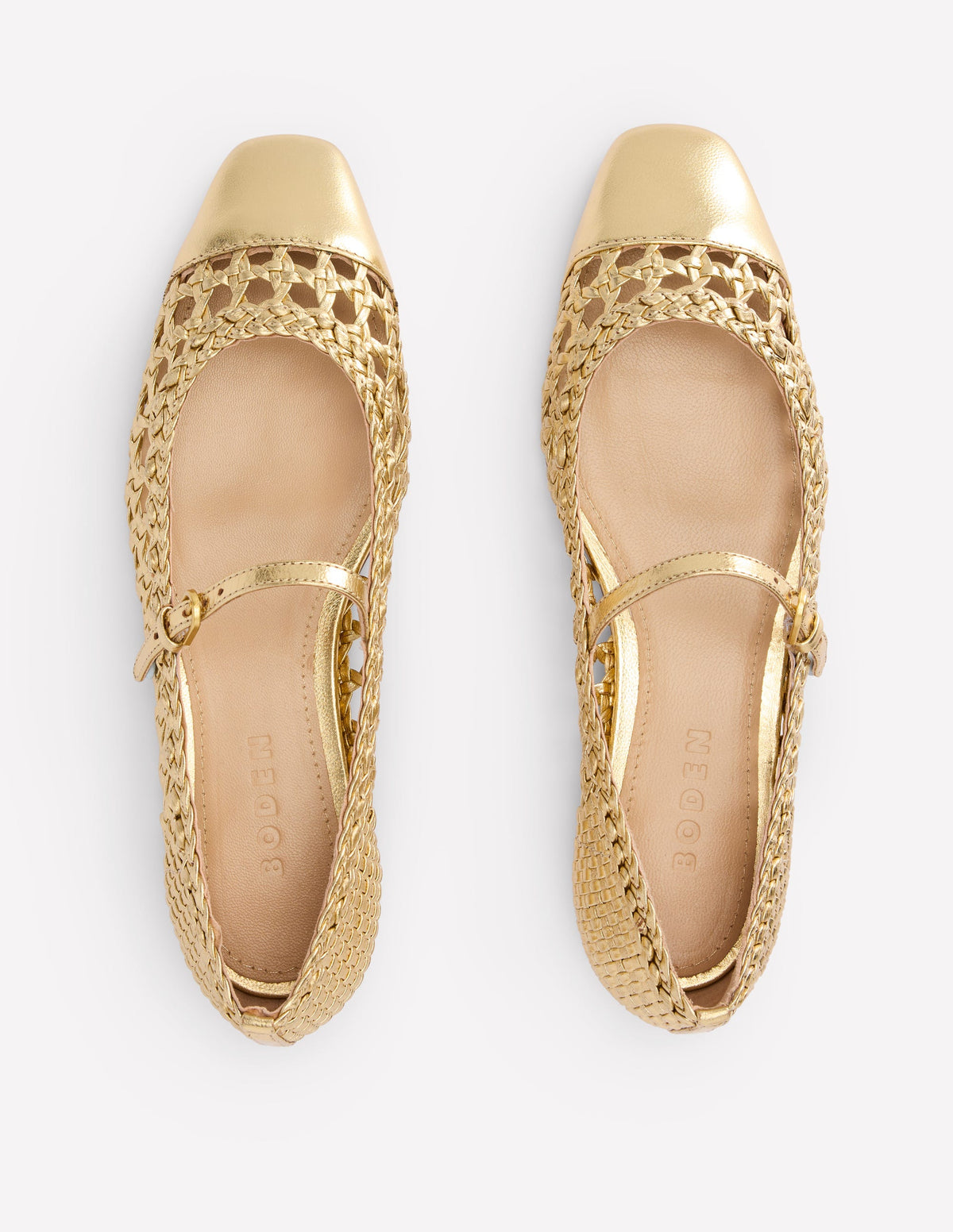 Penelope Flache Mary Janes-Gold Gewebtes Leder-6
