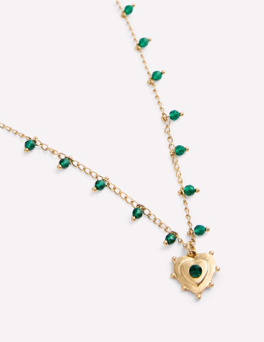 Layering Charm Necklace-Green Heart-3