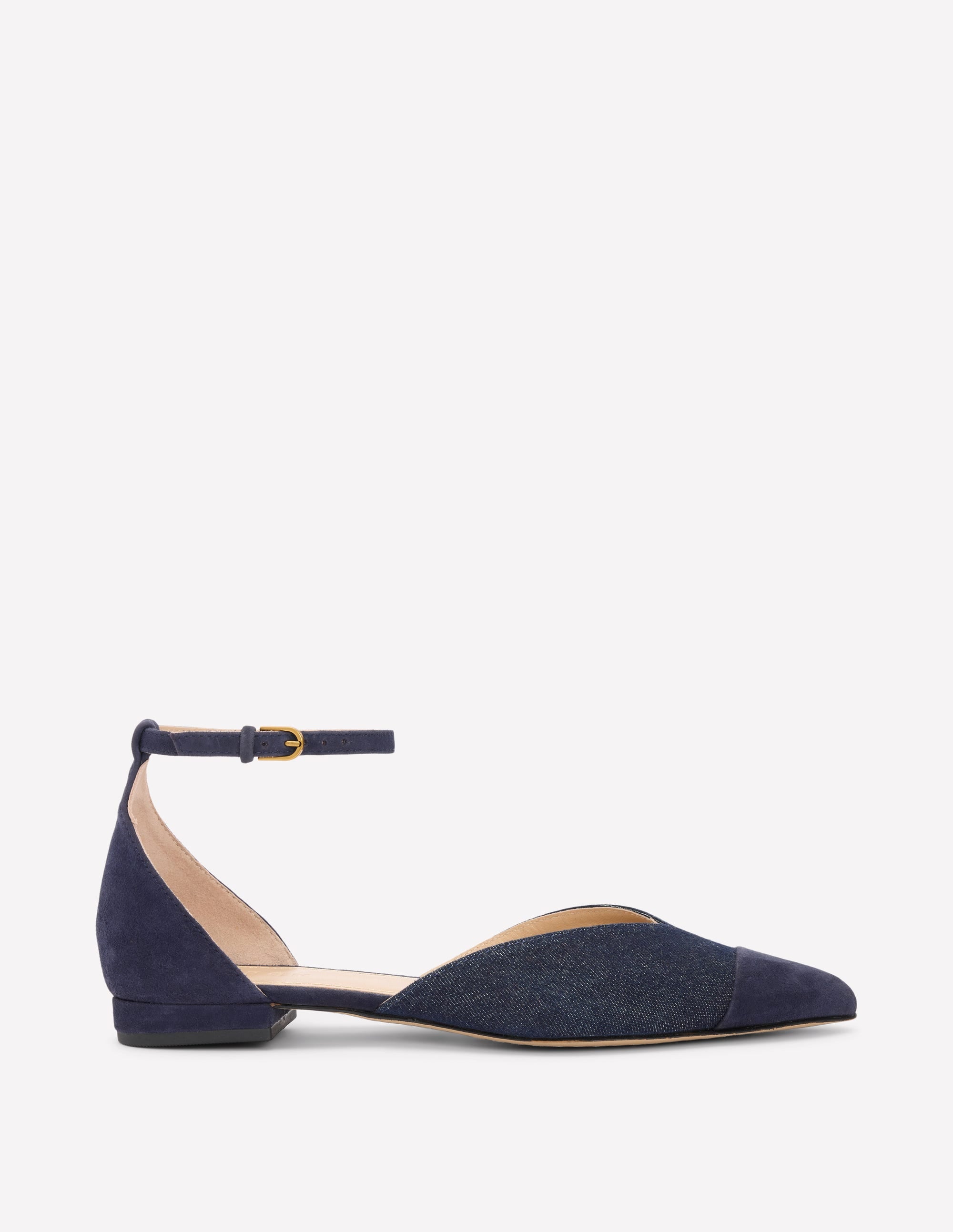 Flache, spitze Schuhe mit Zehenkappe-Marineblaues Wildleder/Denim - Image 1