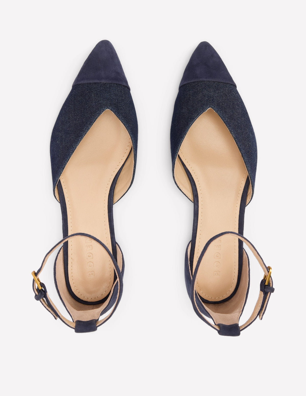 Flache, spitze Schuhe mit Zehenkappe-Marineblaues Wildleder/Denim - Image 5