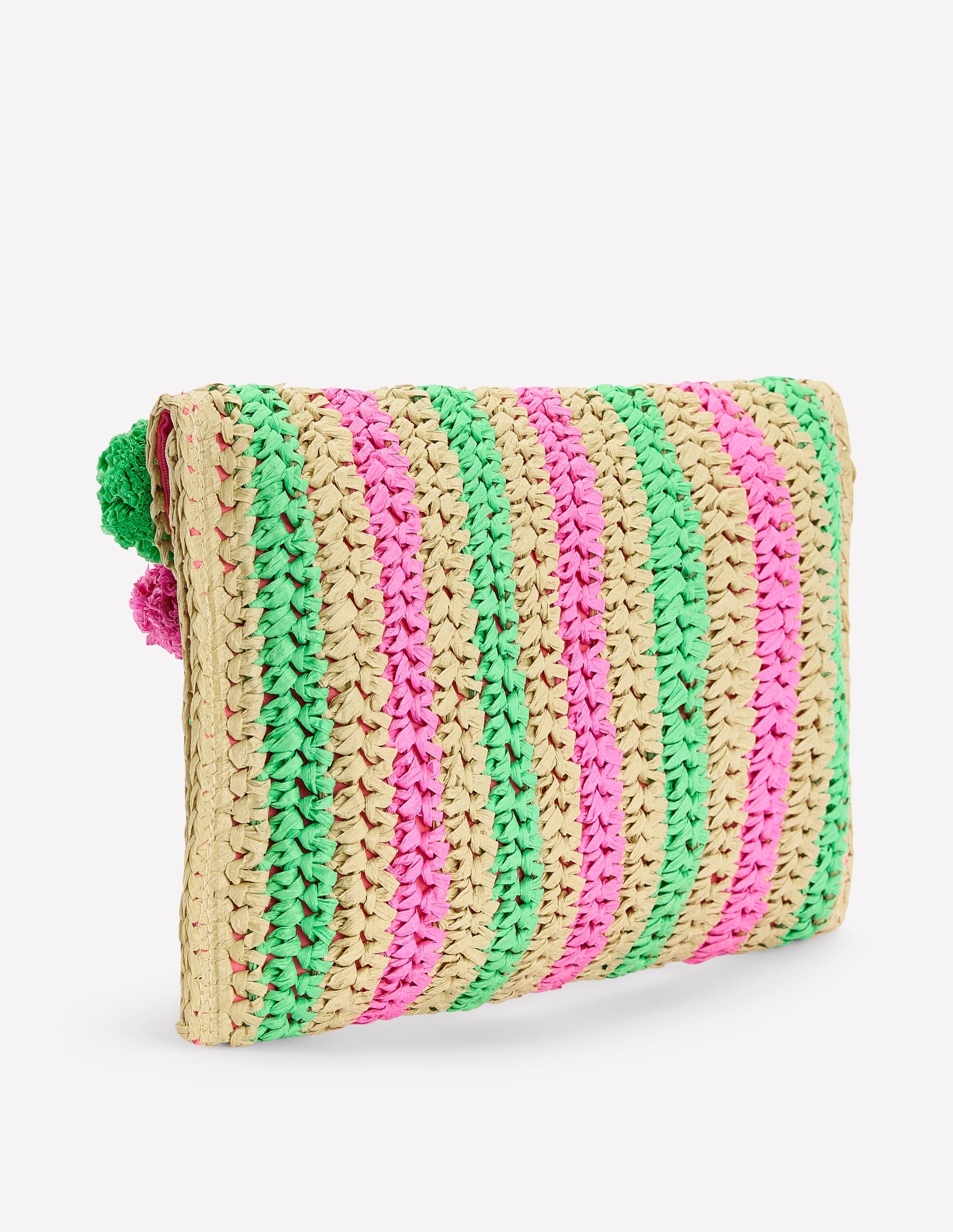 Pompom Clutch Bag-Pink/Green-4