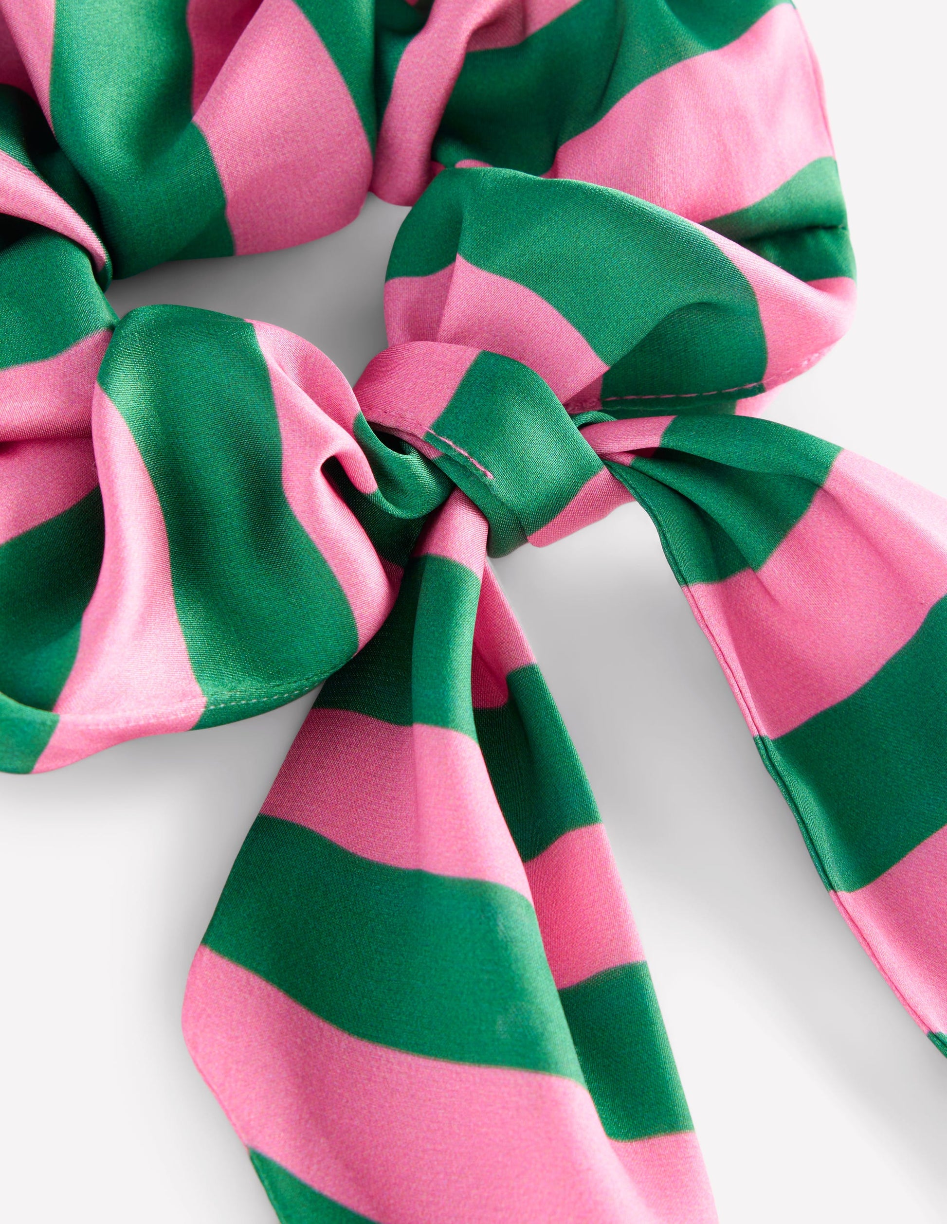 Scrunchie mit Schärpe-Grün/Rosa Streifen-3
