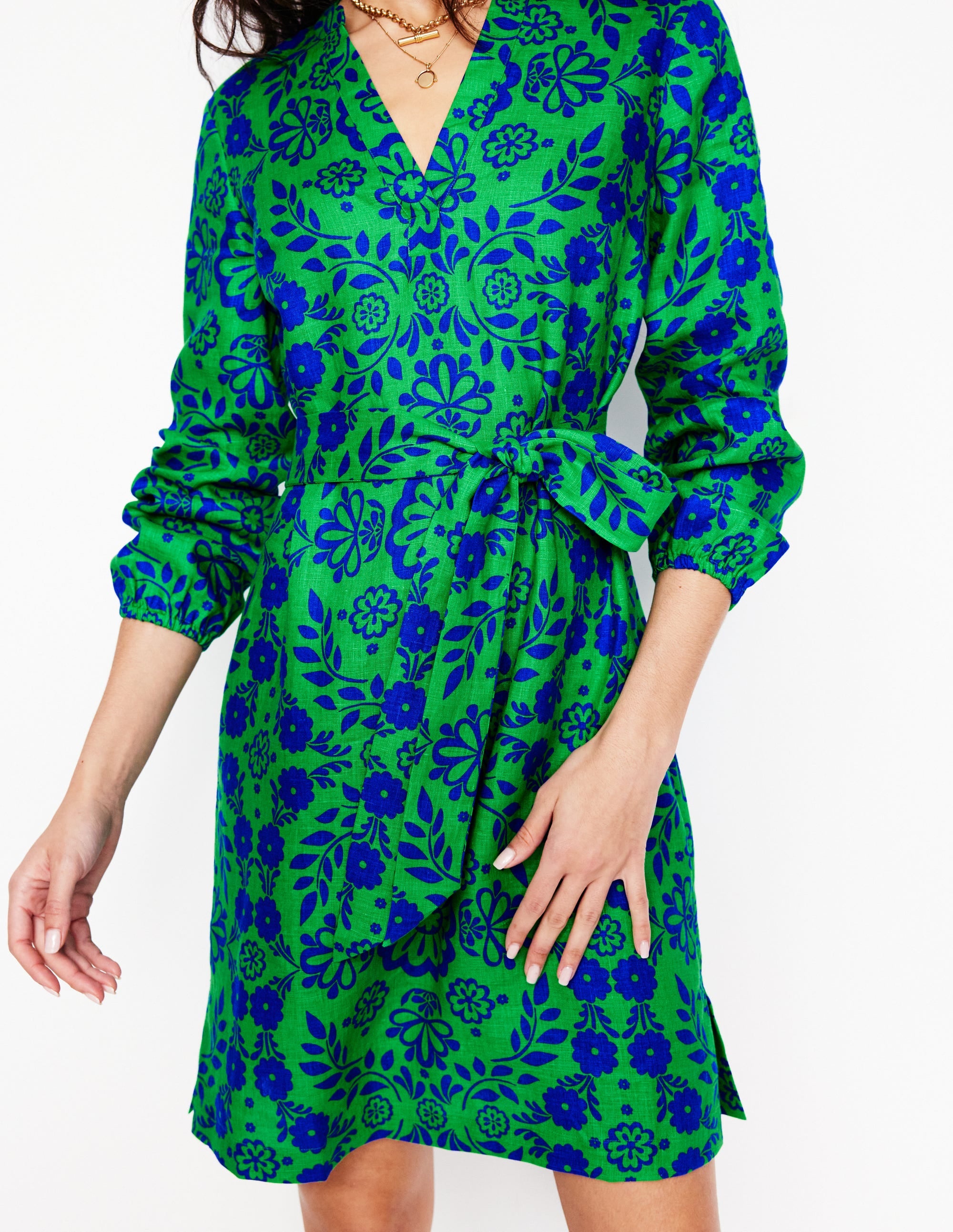 Cleo Leinenkleid mit Bindegürtel-Aleo, Strukturierte Wiese - Image 2