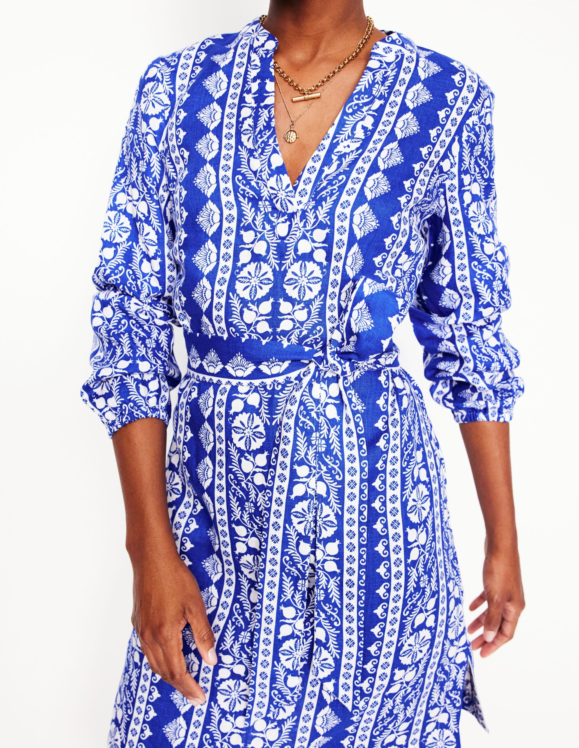 Cleo Leinenkleid mit Bindegürtel-Leuchtendes Blau, Zierborte - Image 3