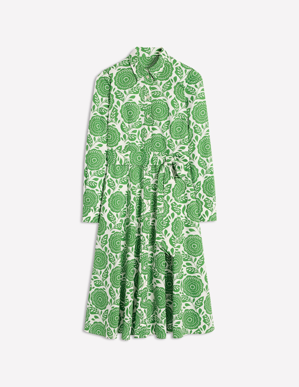 Amy Midi-Hemdblusenkleid aus Baumwolle-Paradiesgrün, Dahlienstempel - Image 7