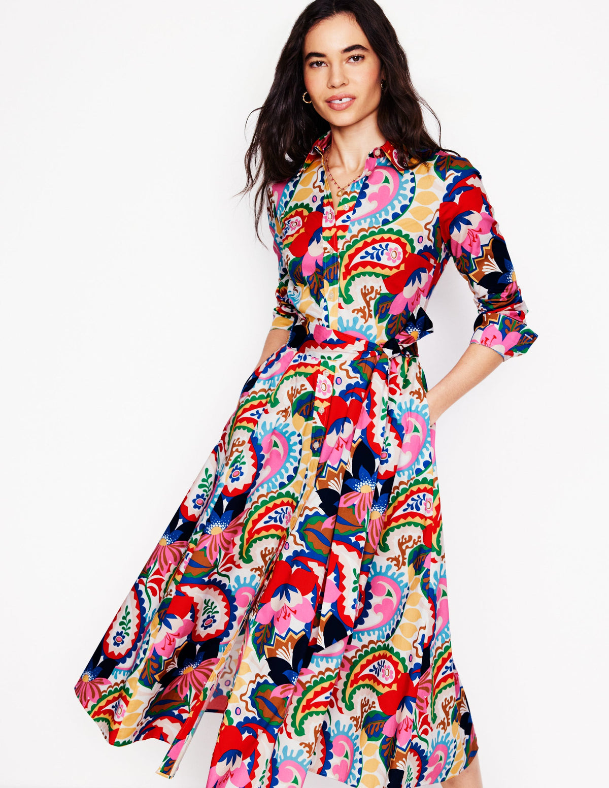 Amy Midi-Hemdblusenkleid aus Baumwolle-Naturweiß, Botanik-Paisley-1