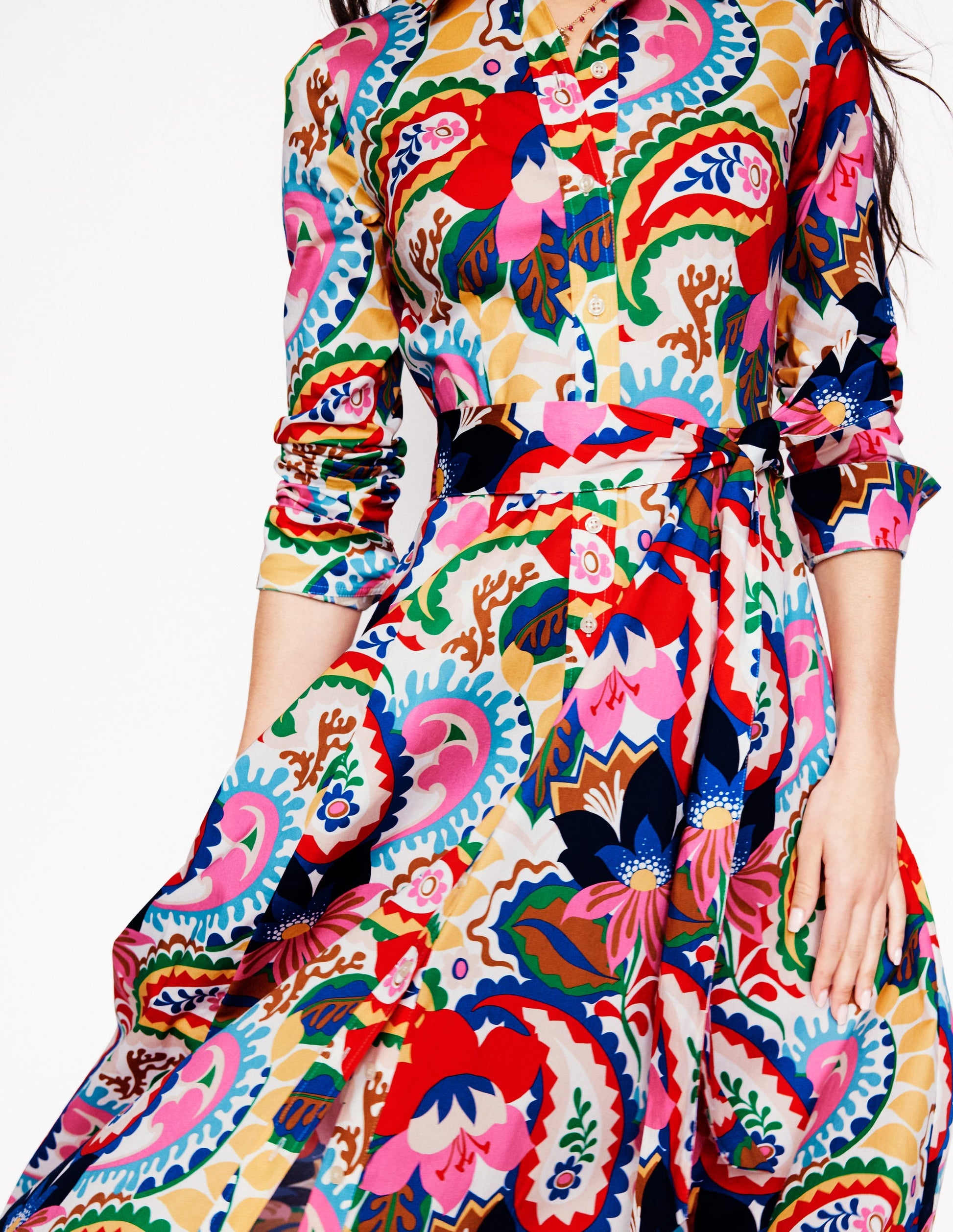 Amy Midi-Hemdblusenkleid aus Baumwolle-Naturweiß, Botanik-Paisley-3