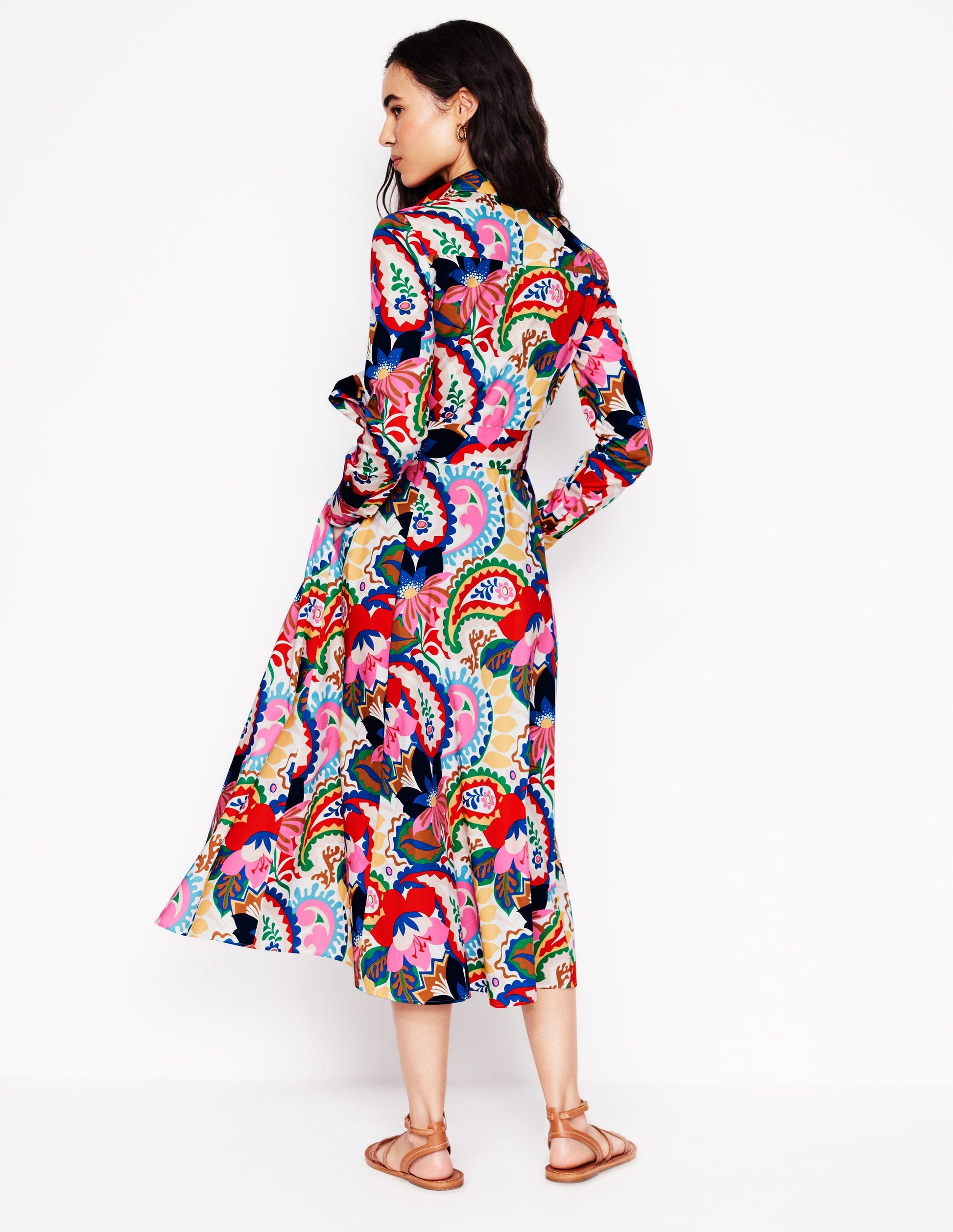 Amy Midi-Hemdblusenkleid aus Baumwolle-Naturweiß, Botanik-Paisley-4